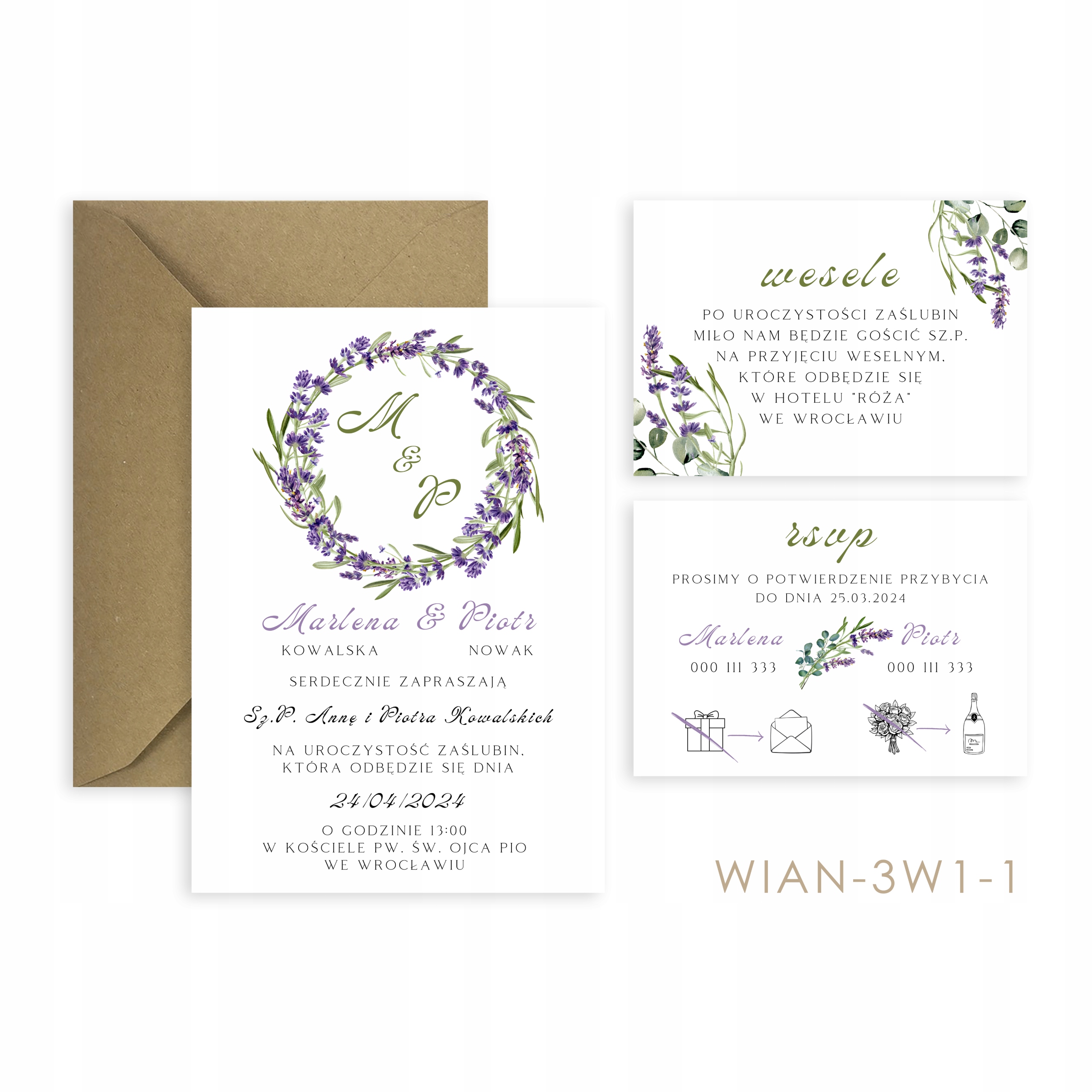 Zaproszenia Ślubne 3 w 1 WIANKI + koperta + gratis, WZORY Marka bez marki