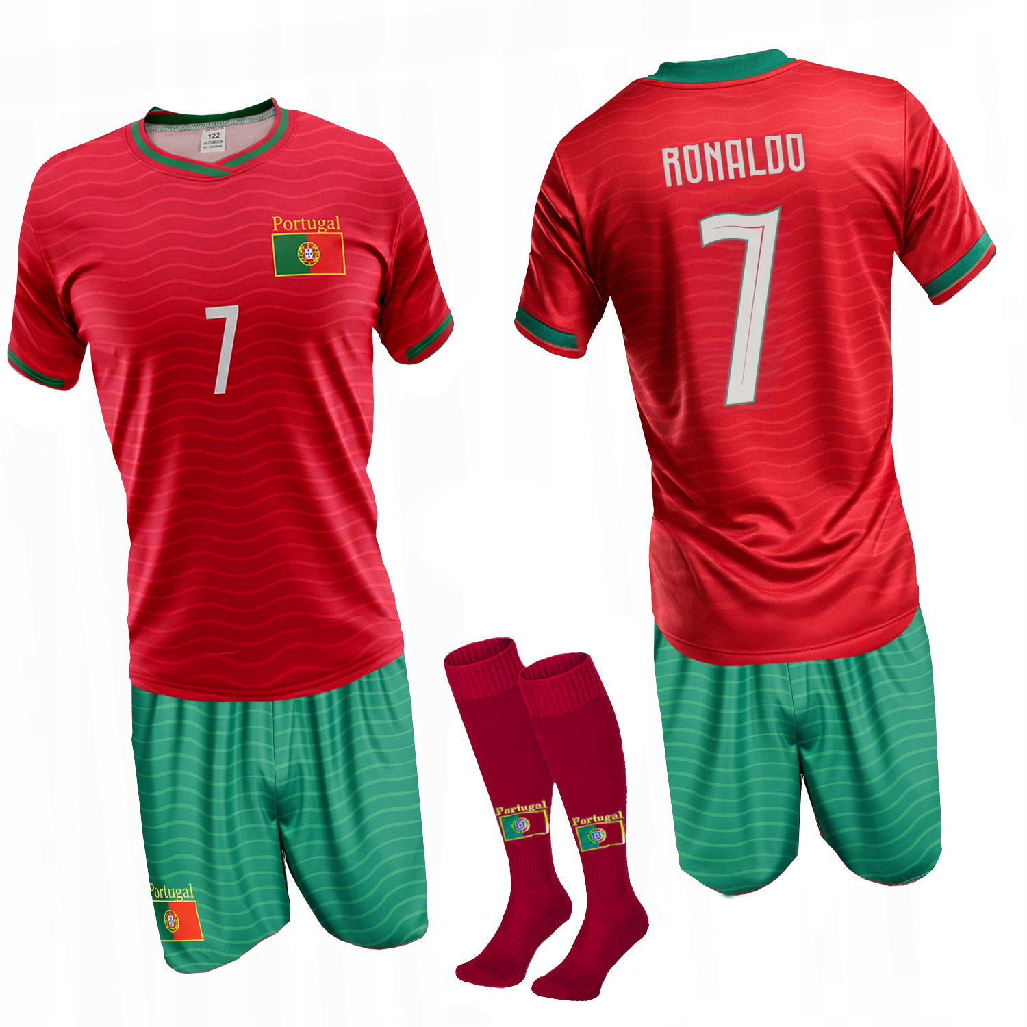 Strój z getrami dla młodego piłkarza z Numerem 7- zestaw 140