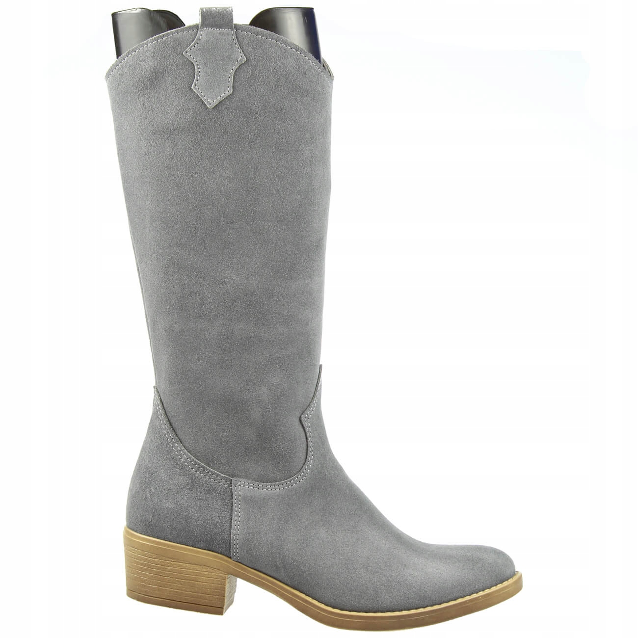 Damskie kozaki skórzane kowbojki Bastek Szare 41