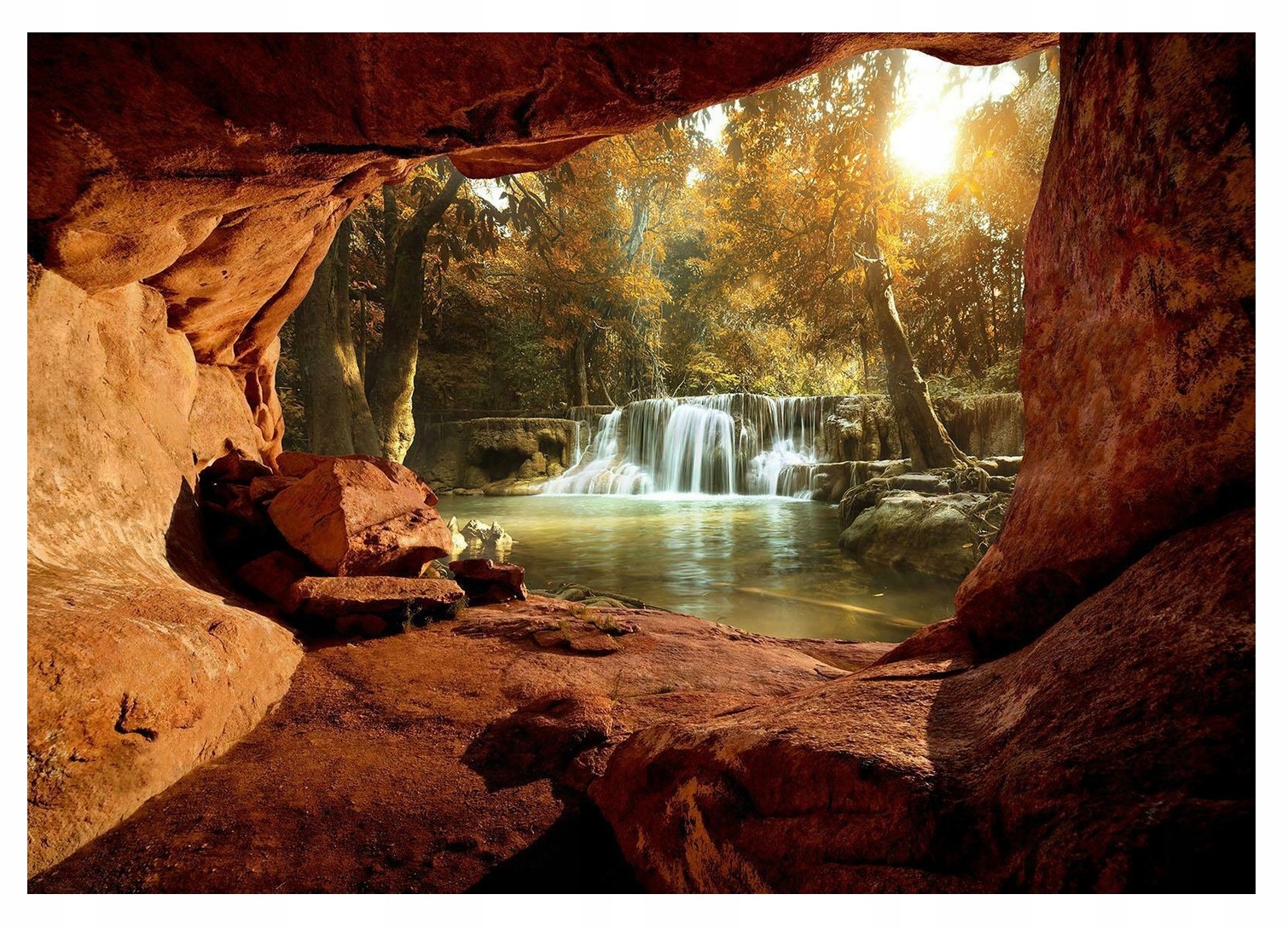 Fototapeta 3D Vodopád V Jeskyni Příroda Les Tapeta Na Flizelině 368x254