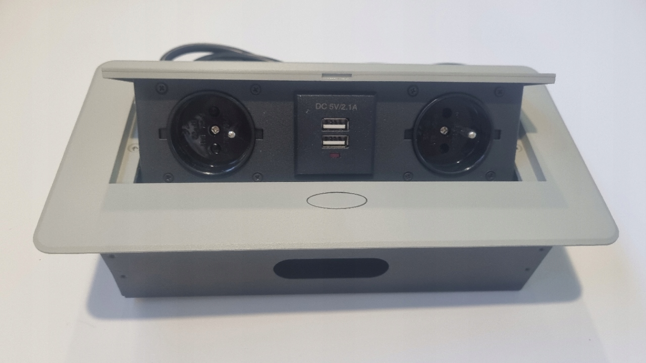 Stolový predlžovací kábel, zapustená zásuvka na nábytok 2x230V+2USB kašmír RAL7044