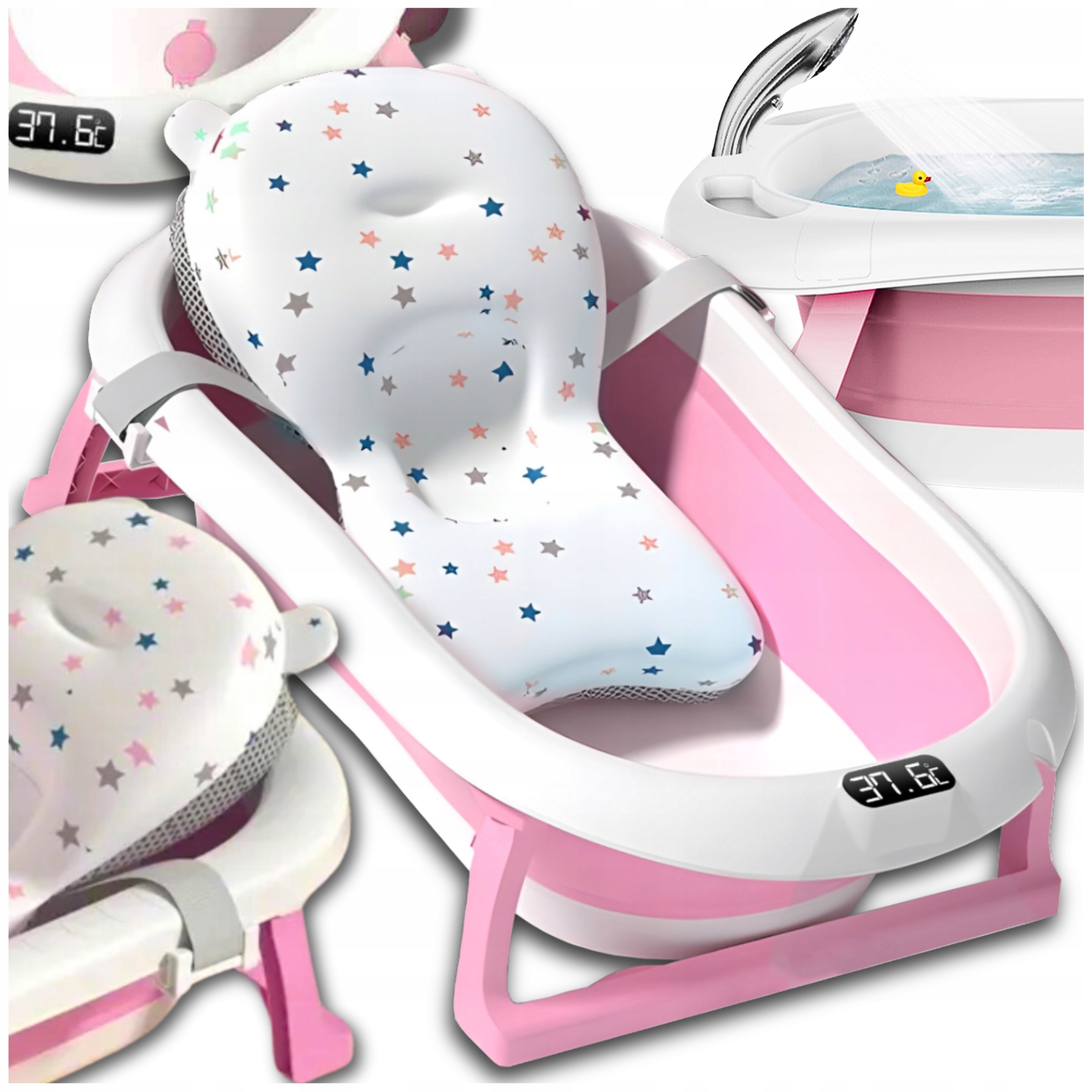 WANIENKA SKŁADANA dla dzieci SILIKONOWA Z TERMOMETREM LCD WKŁADKA WANNA XXL