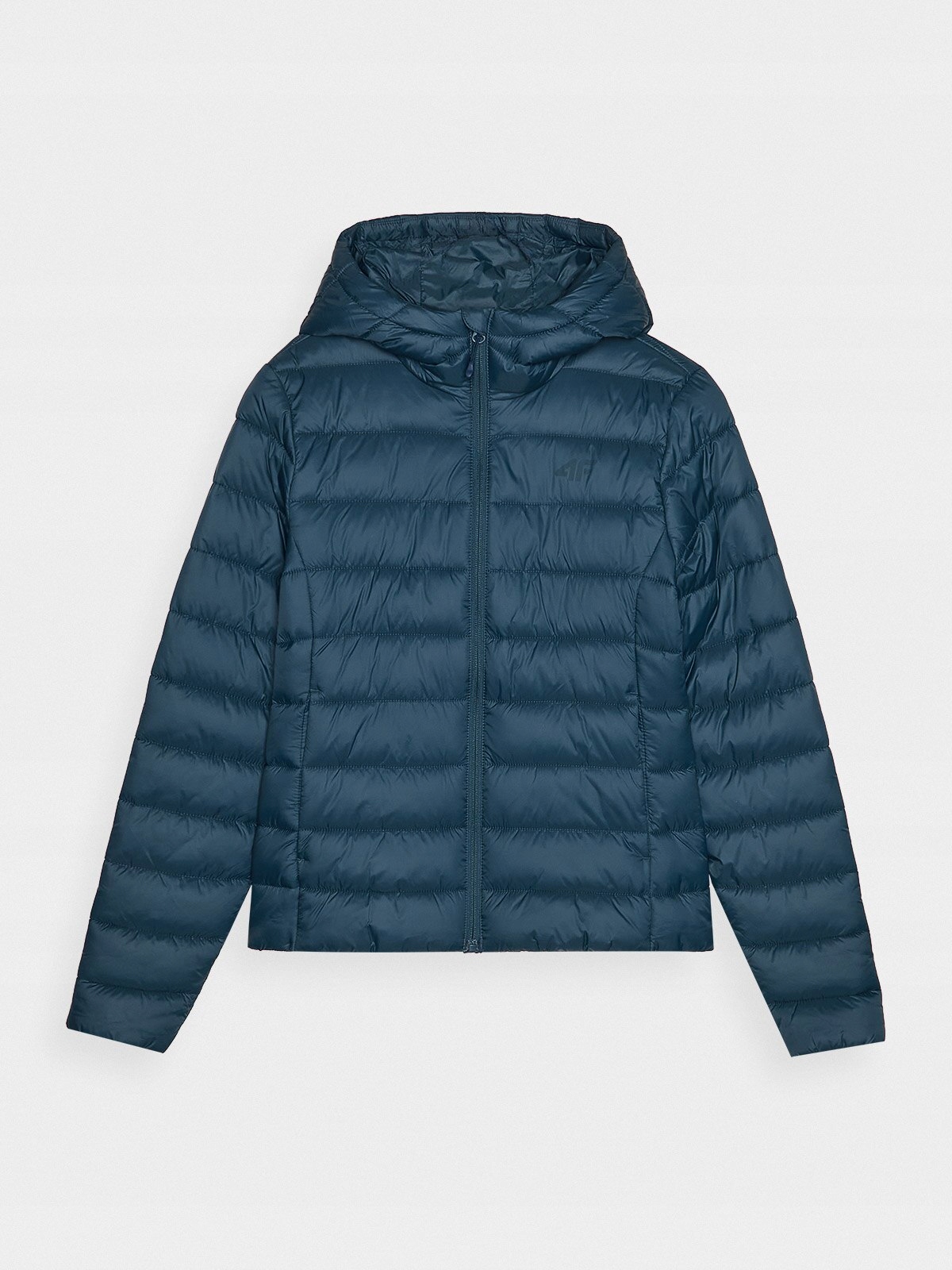 Dámská prošívaná péřová bunda 4F s kapucí F468 mořská zeleň S