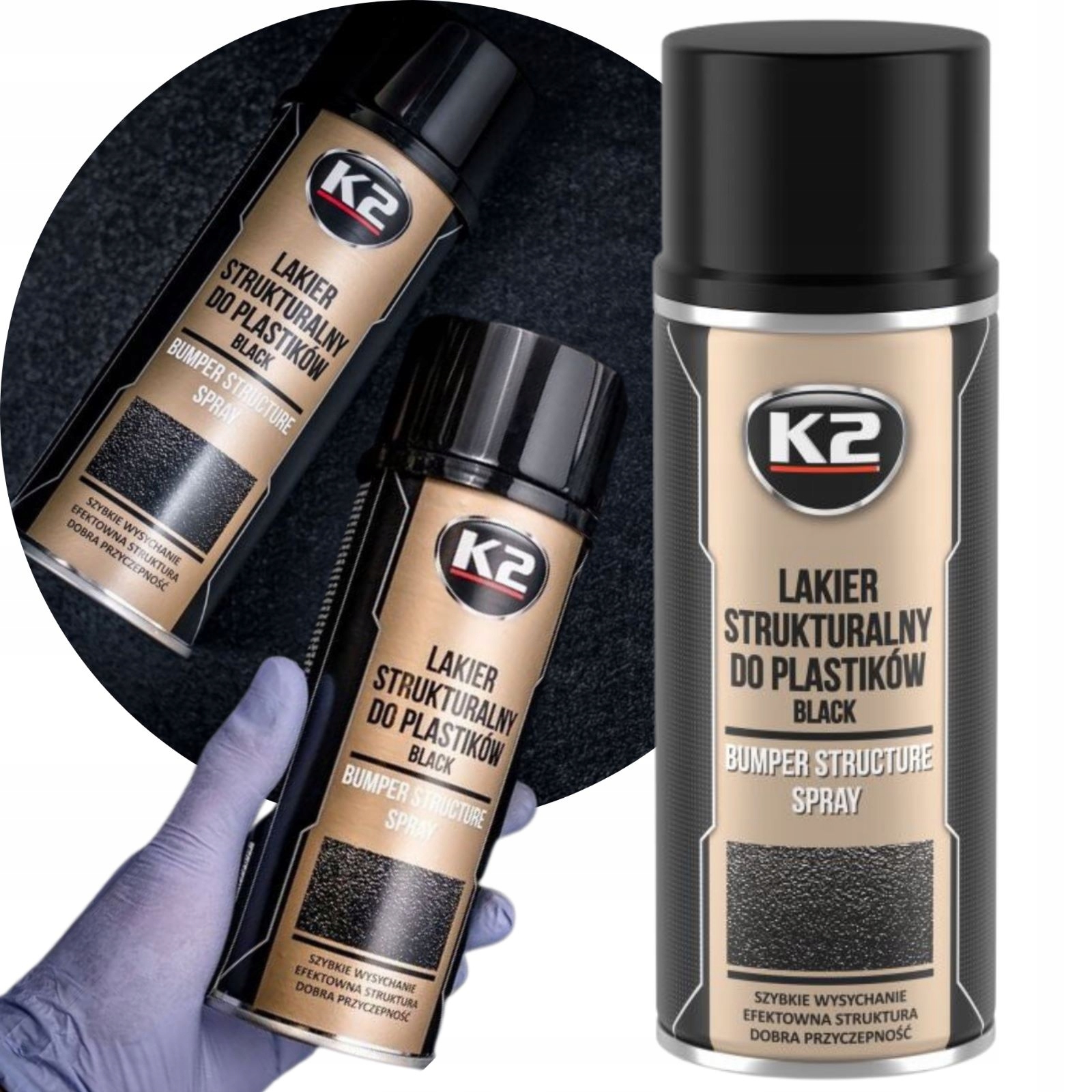 K2 LAKIER STRUKTURALNY DO PLASTIKU CZARNY 400ML