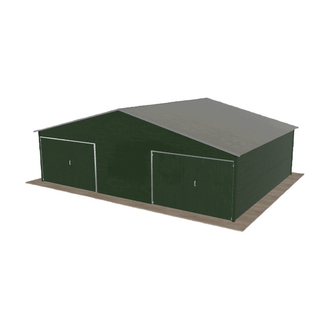 Plechová garáž 8.5x6.5 m dvoupolohová, dvouspádová, zelená