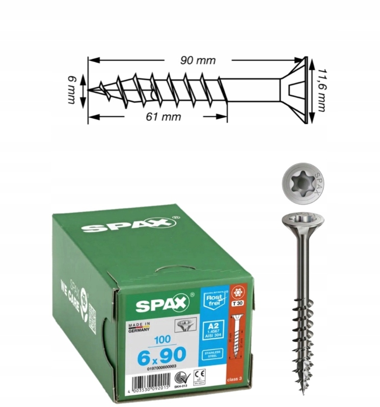 Univerzální vrut do dřeva spax 6 x 90 A2 Txtg 100 ks