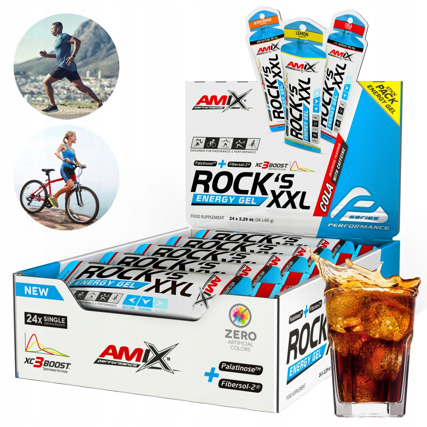 Set Energetický gel Amix s kofeinem Cola, 24 kusů, více síly energie