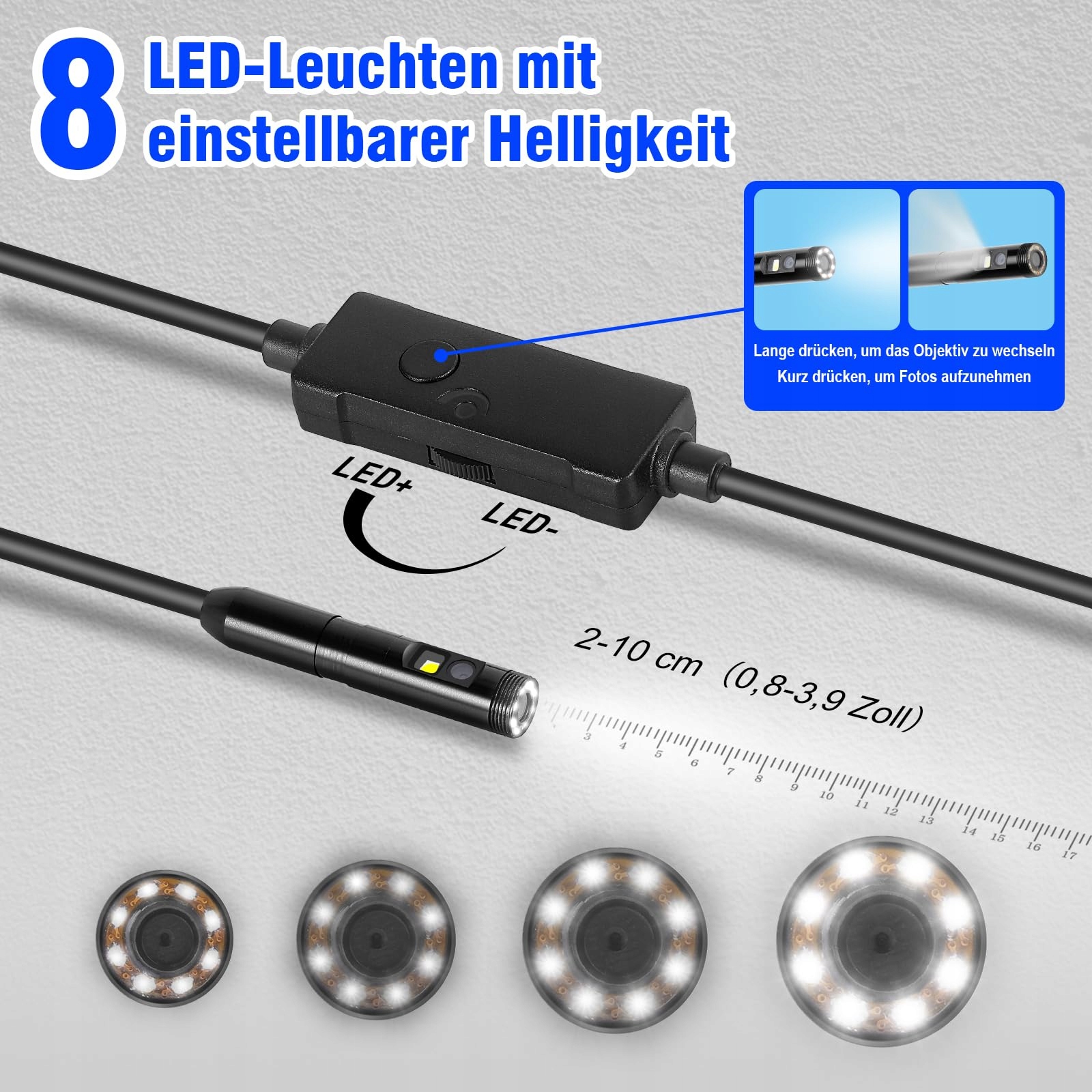 WADEO Kamera Endoskopowa Dualna 1920P HD LED IP67 Android iOS 5m — miniatura 4