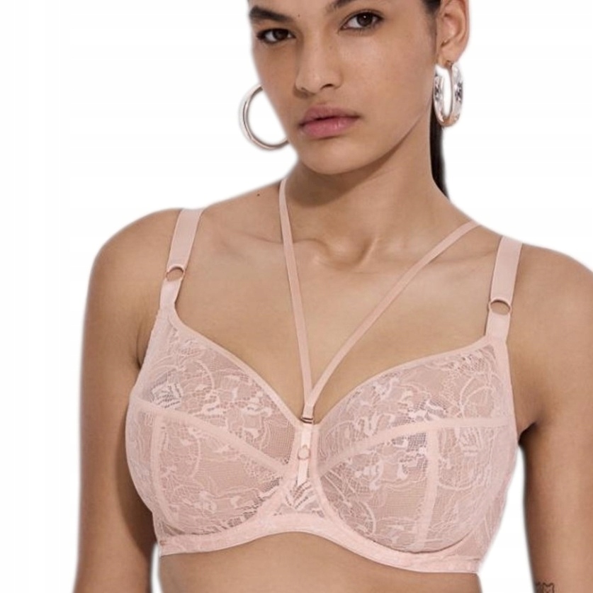 Biustonosz Alles Chiara koronkowy Miękki soft strapsy beż Duży Biust 95F