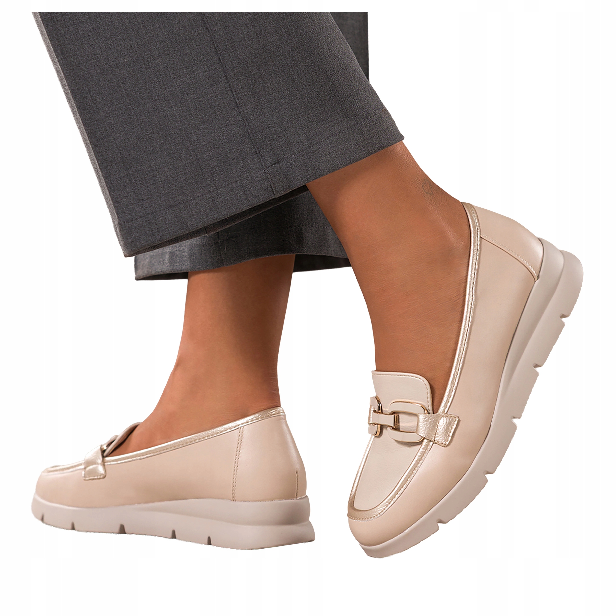 Béžové Mokasíny Dámské Zlaté Vložky Na Platformě Béžová Ozdoba vel 37