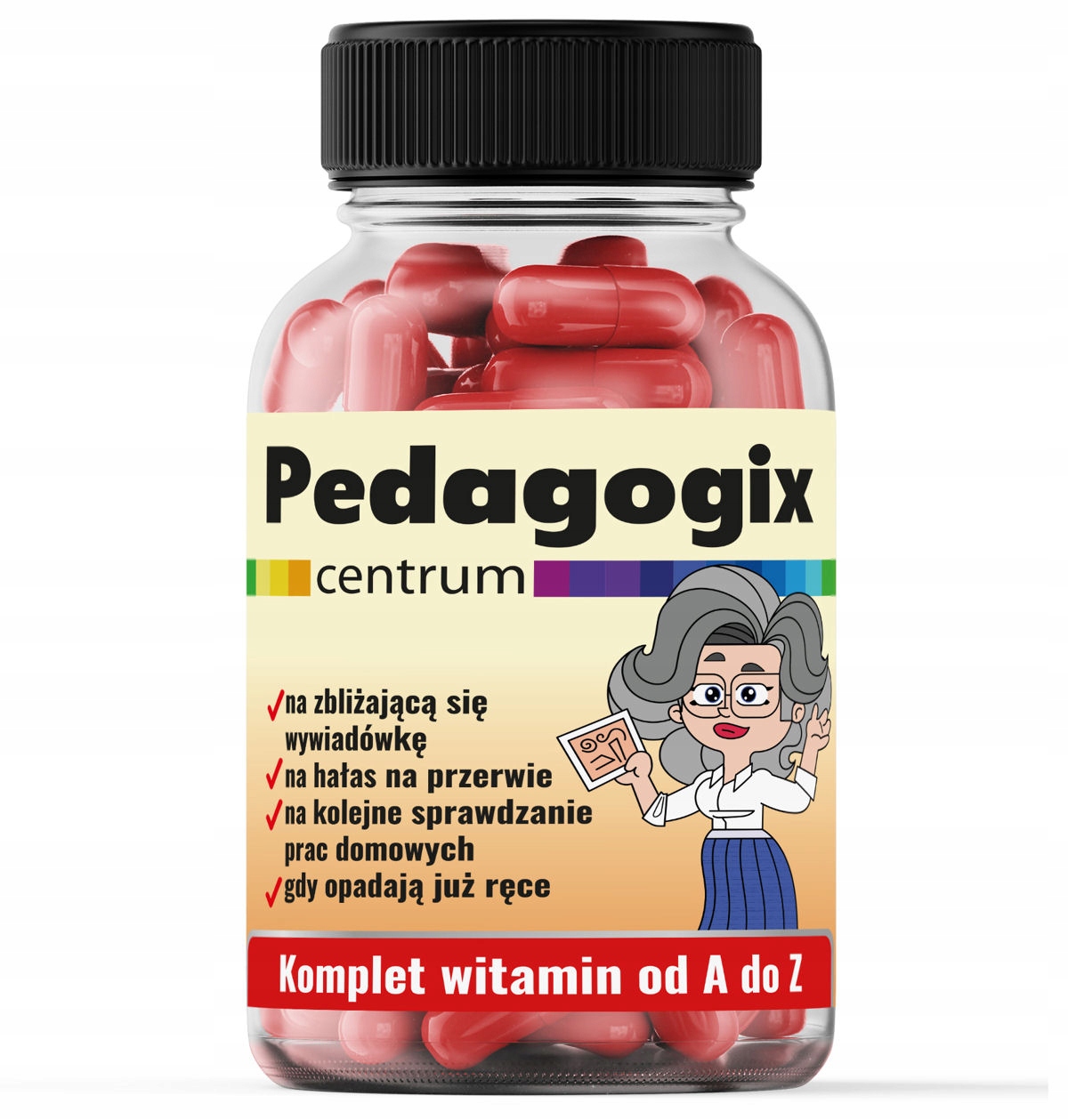 Pedagogix Prezent Dzień Nauczyciela Butelka ŚMIESZNE TABLETKI Cukierki PANI