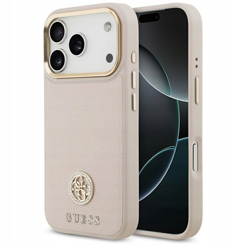 Pouzdro Guess pro iPhone 17 Pro Magsafe Originální Grained Růžové kožené pouzdro
