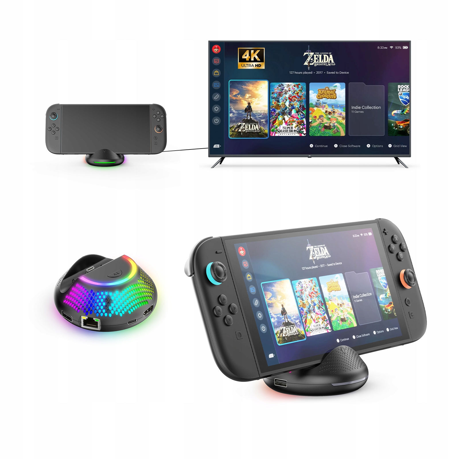 Stacja Dock HDMI 4K do Nintendo Switch 2 TV Converter RGB LAN USB-C NS2289