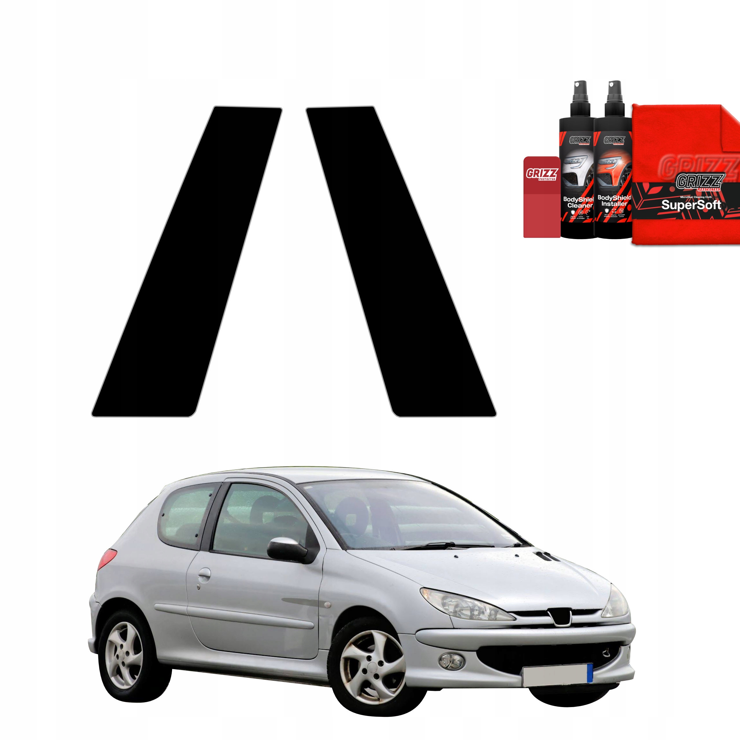 2v1 Černá fólie na sloupky pro Peugeot 206 (1998-2009)