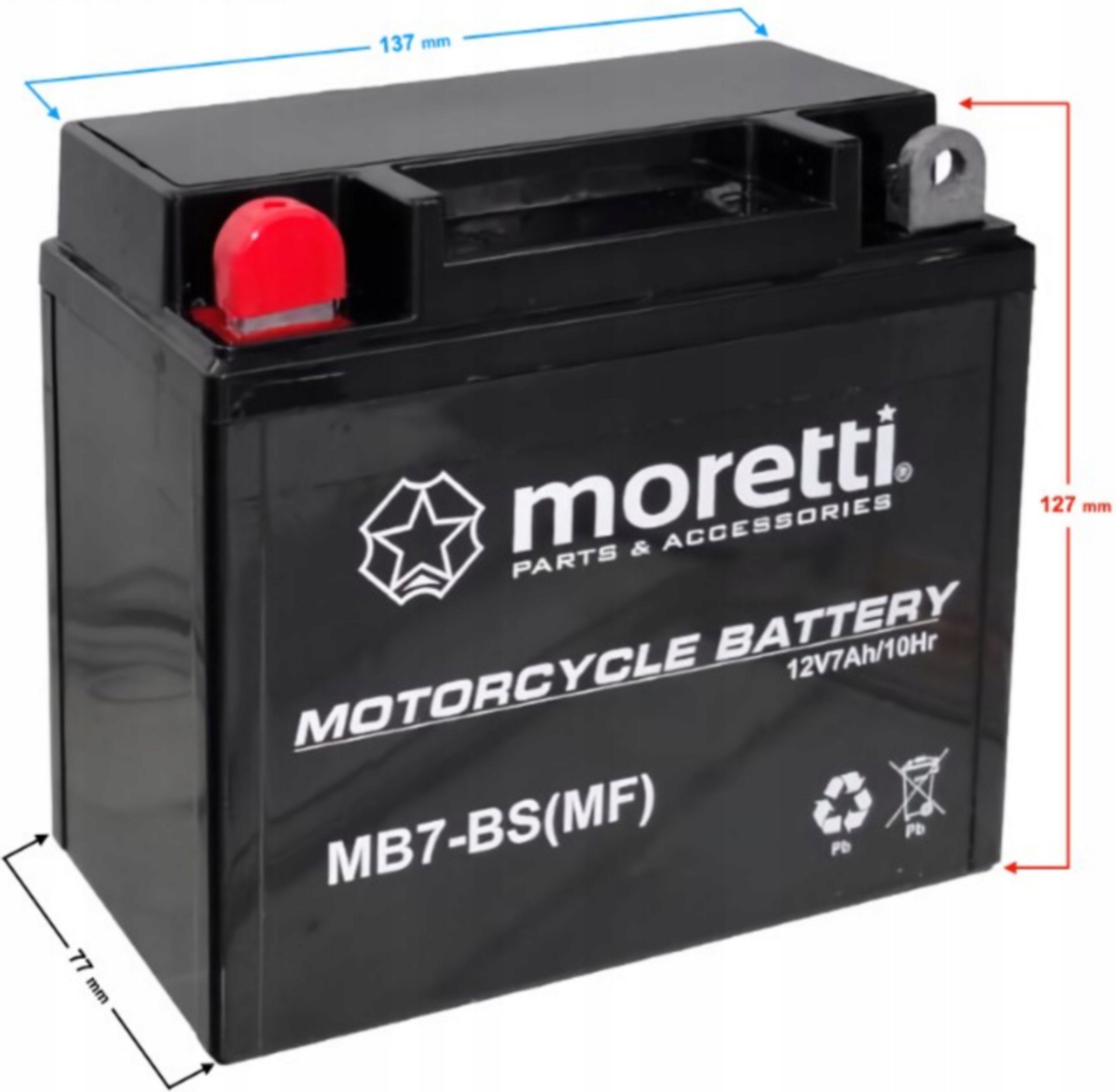 Akumulator żelowy motocyklowy MORETTI MB7-BS 7 Ah YB7-BS Numer katalogowy części 79132