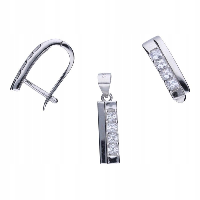 Dámský set stříbrných šperků 925 s obdélníky a zirkony, módní vzor