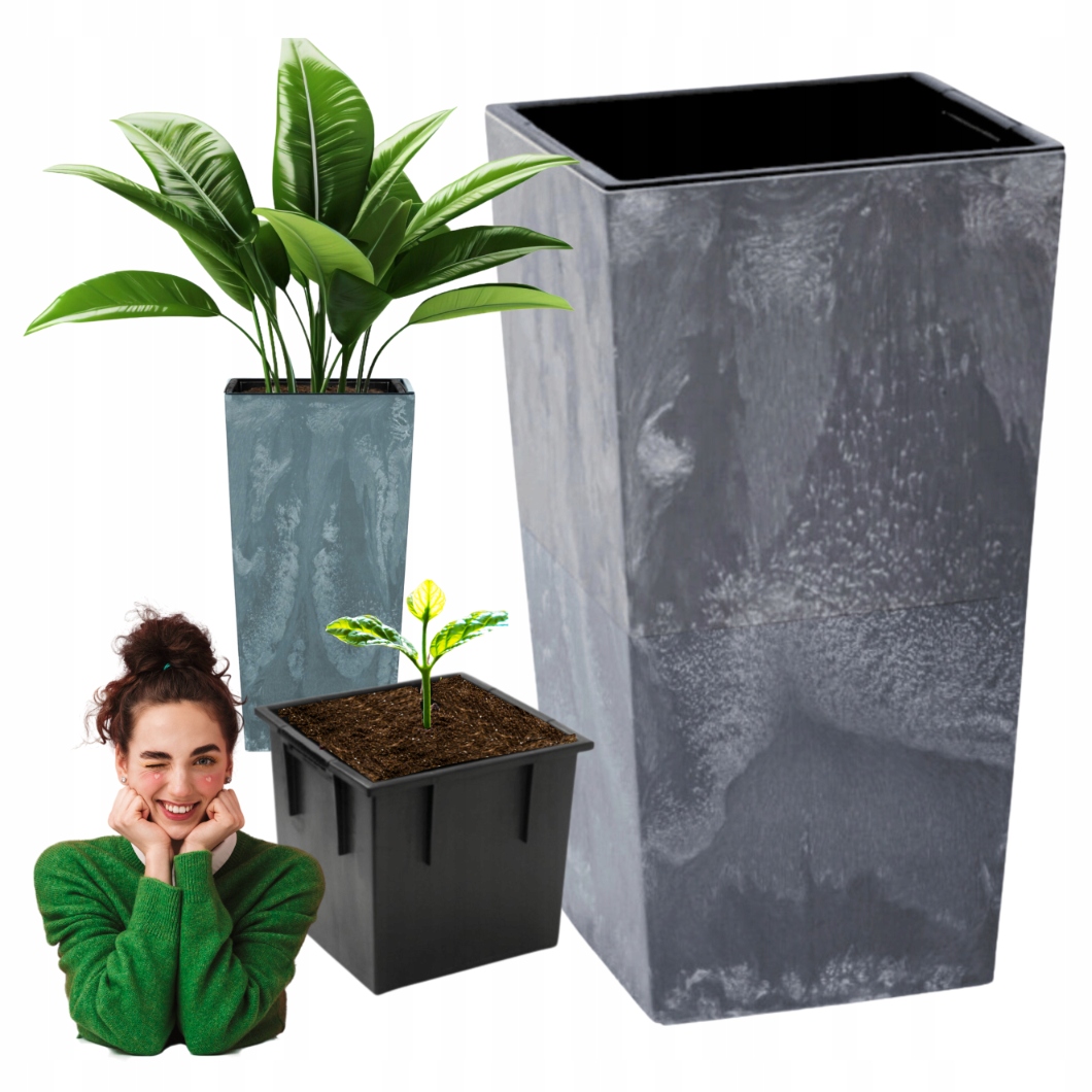 Donica Wysoka Duża Betonowa Imitacja Betonu Doniczka Do Ogrodu Na Taras