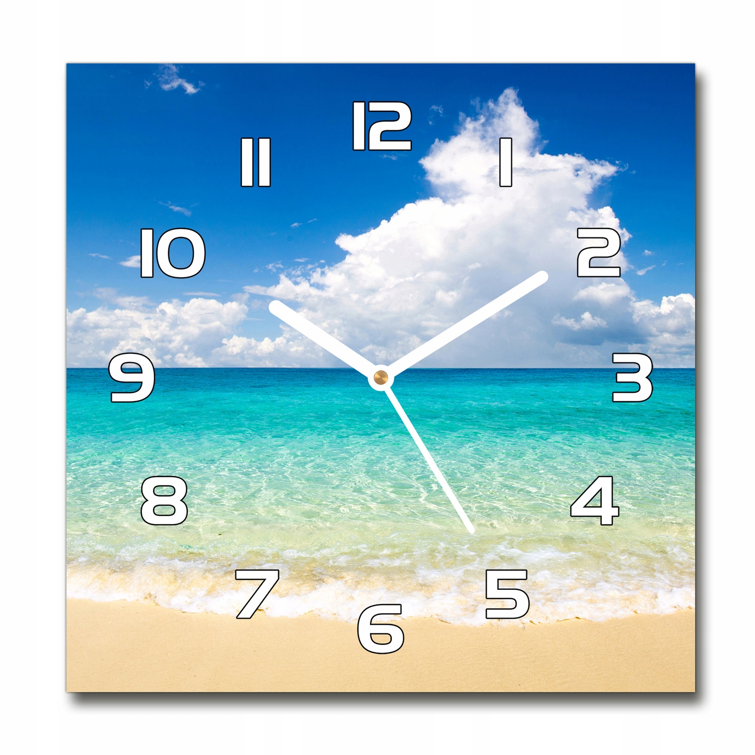 

Kwadratowy cichy szklany zegar Rajska plaża 30x30
