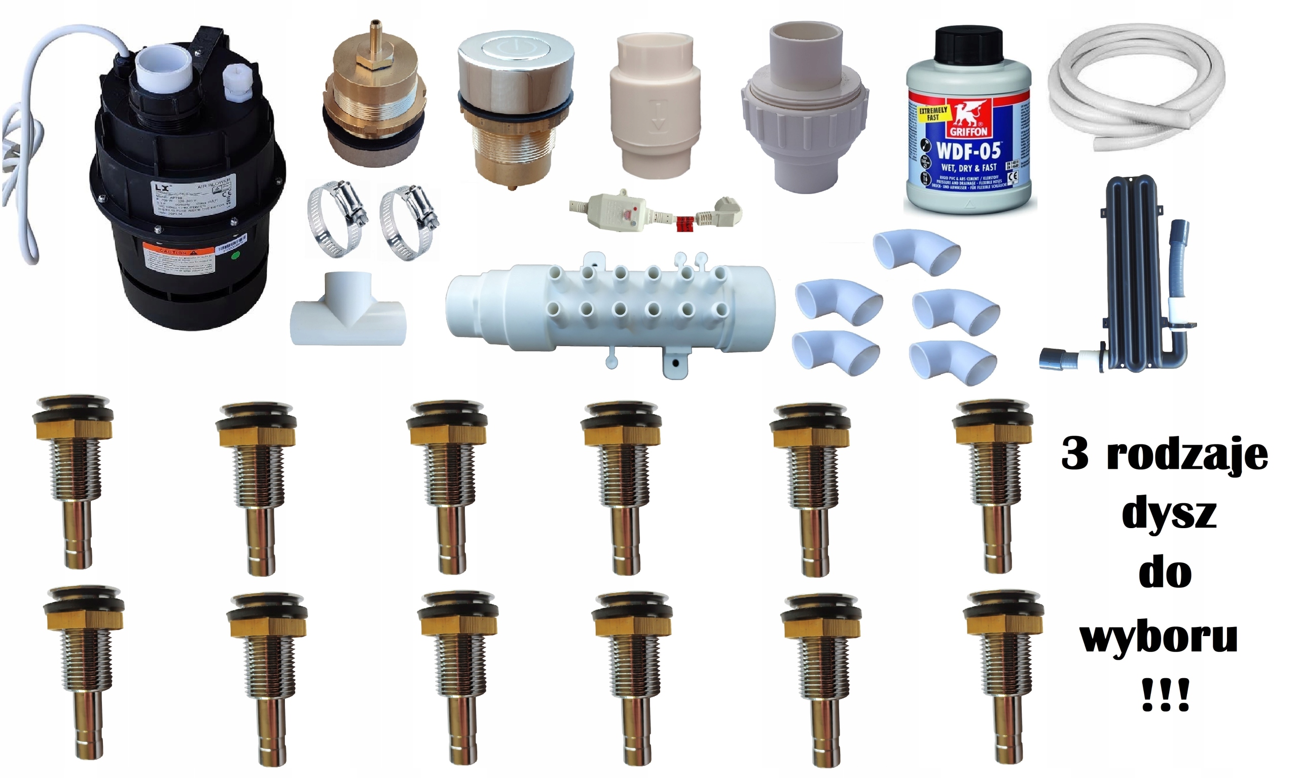 Aeromasážní sada 12 trysek vzduchové čerpadlo 700 W, 3 typy trysek pro vanu balii