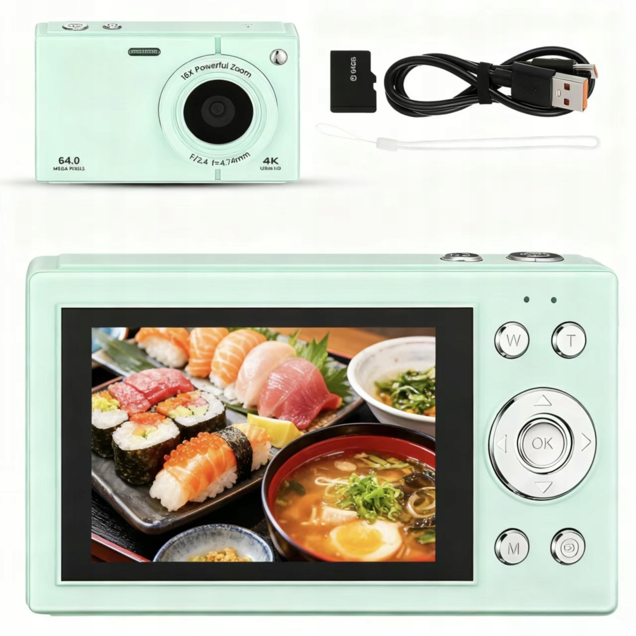 Aparat cyfrowy 64MP 4K z autofokusem, zoomem 18x, ekranem Ips 2.8" karta 64GB