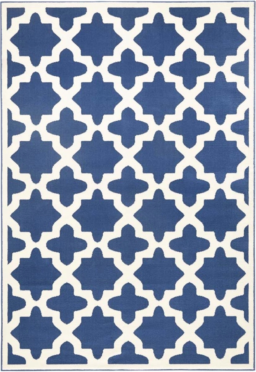 Koberec moderní 200 x 290 cm do obývacího pokoje, modro krémový s měkkým vlasem