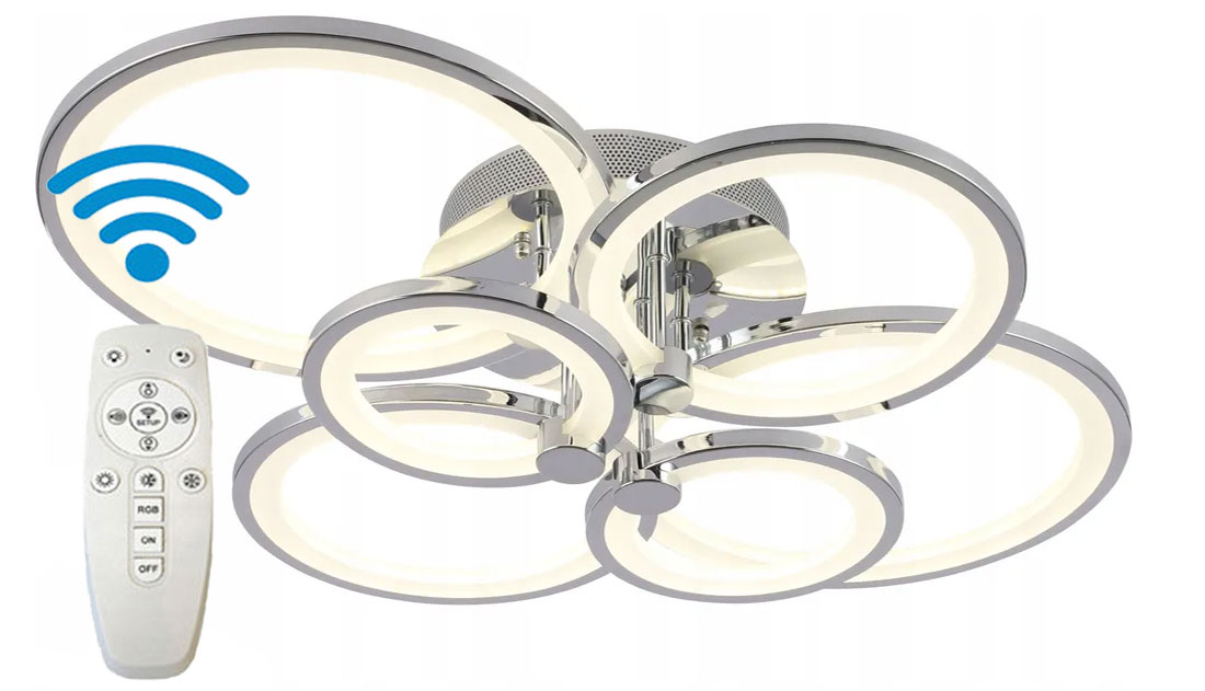 Lampa Sufit Ring Plafon okrąg żyrandol Led Pilot Koła Chrom Silver