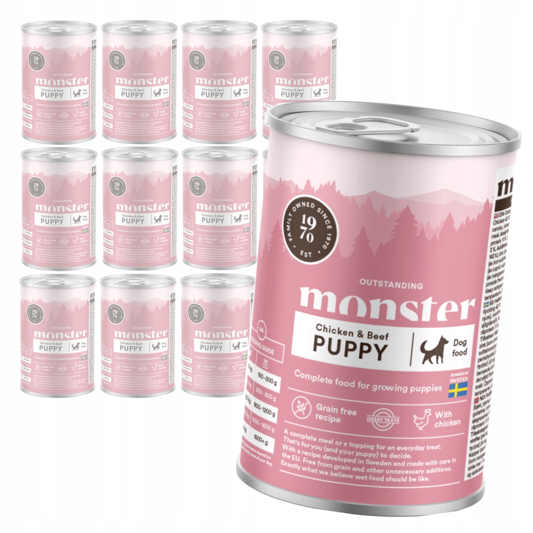 Monster Dog Puppy 12x400g Bezobilné Krmivo pro štěňata Kuřecí hovězí maso