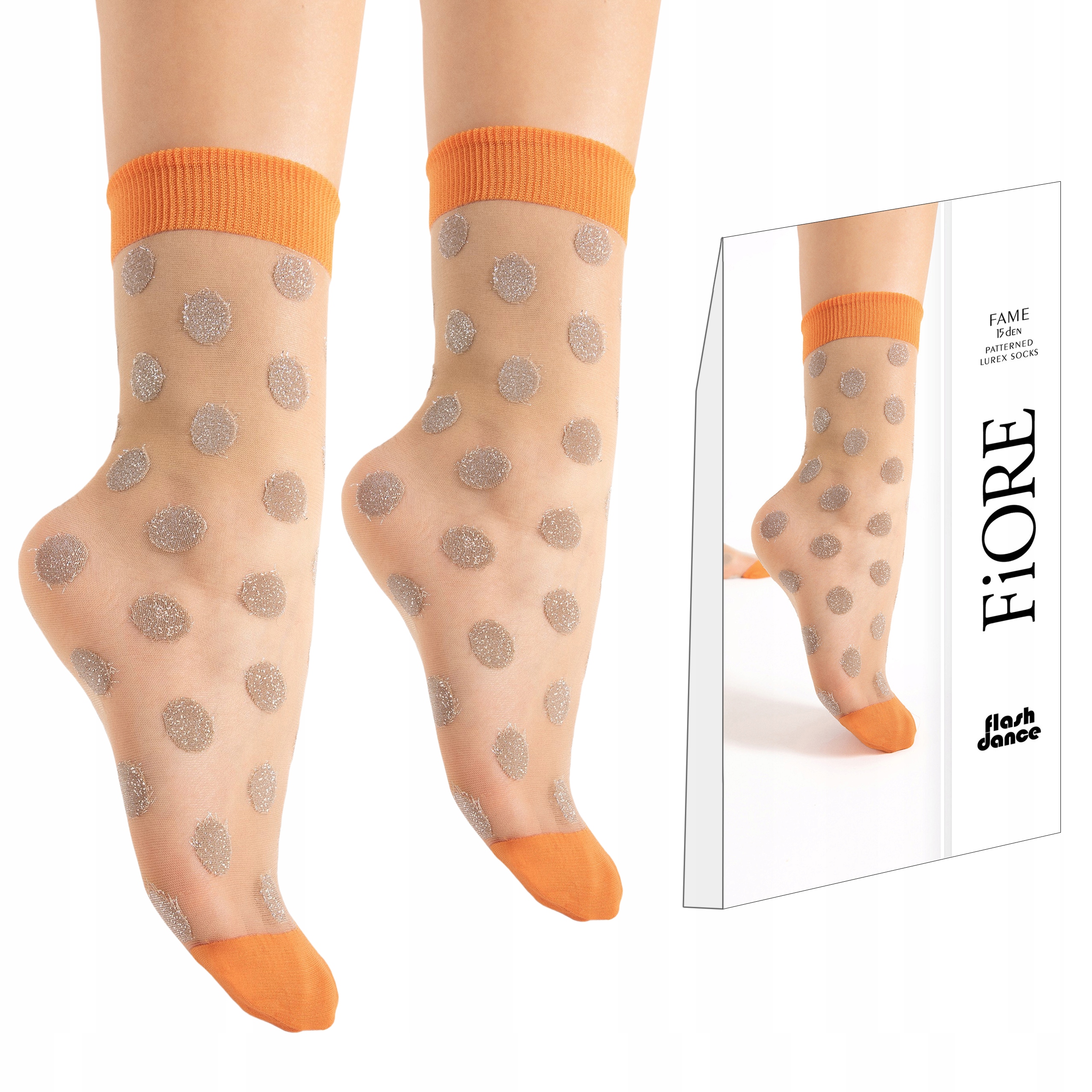 

Fiore Skarpetki Fame grochy 15 den Orange/Lurex