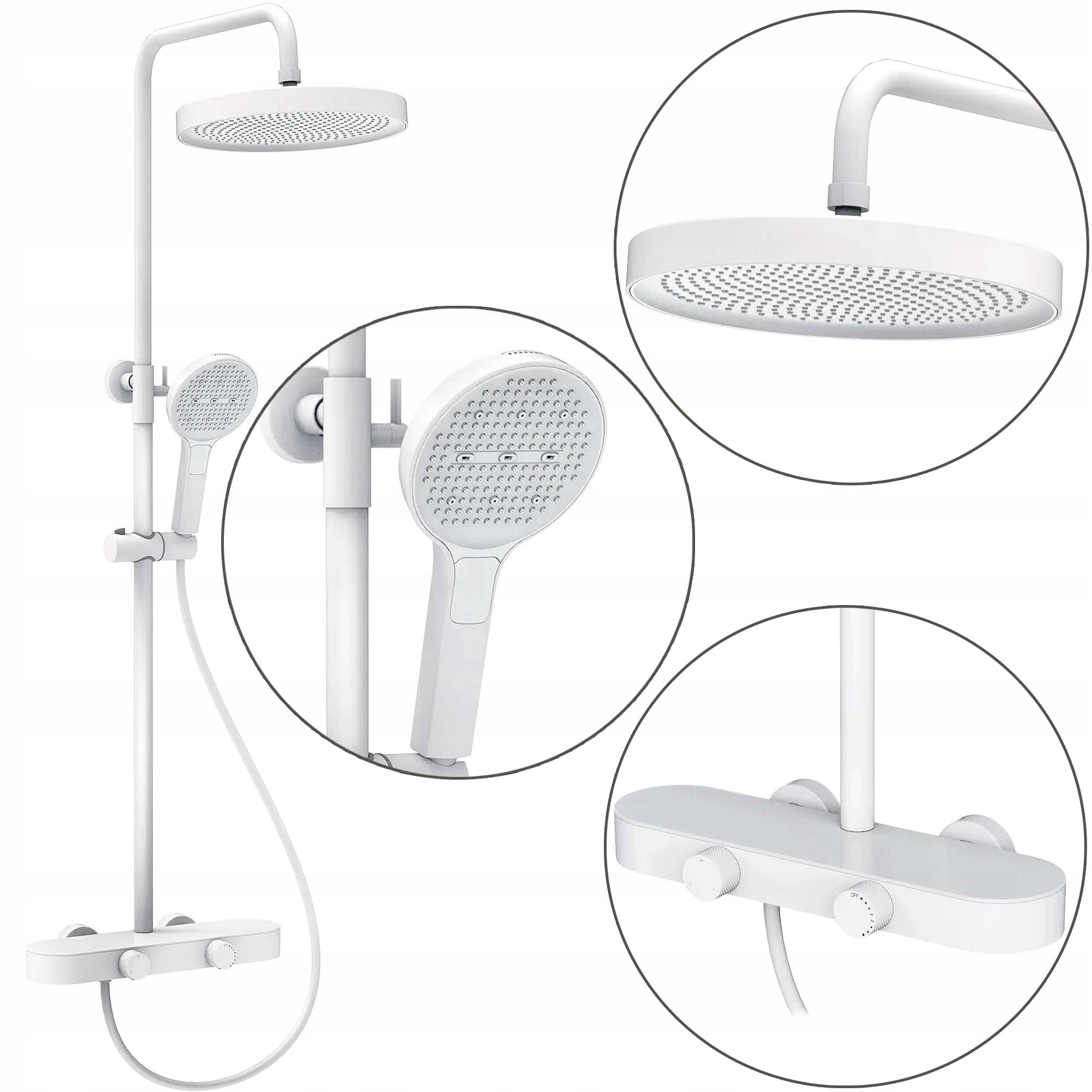 Biely nástenný sprchovací set Creo Kaskádová výtoková tyč Polička Glass