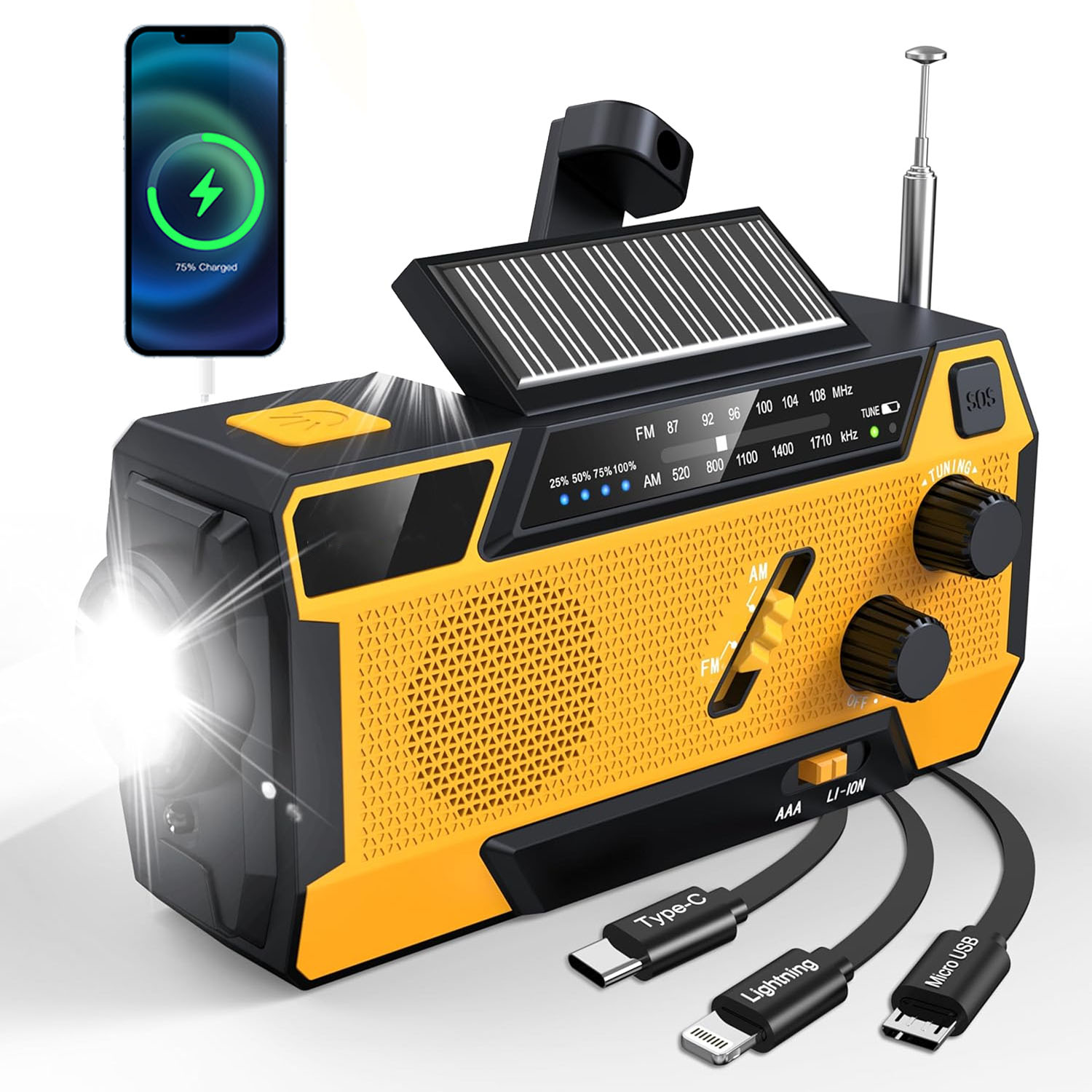 Solární rádio Survival 3v1 Powerbanková svítilna na Korbe Dynamo Sos Alarm