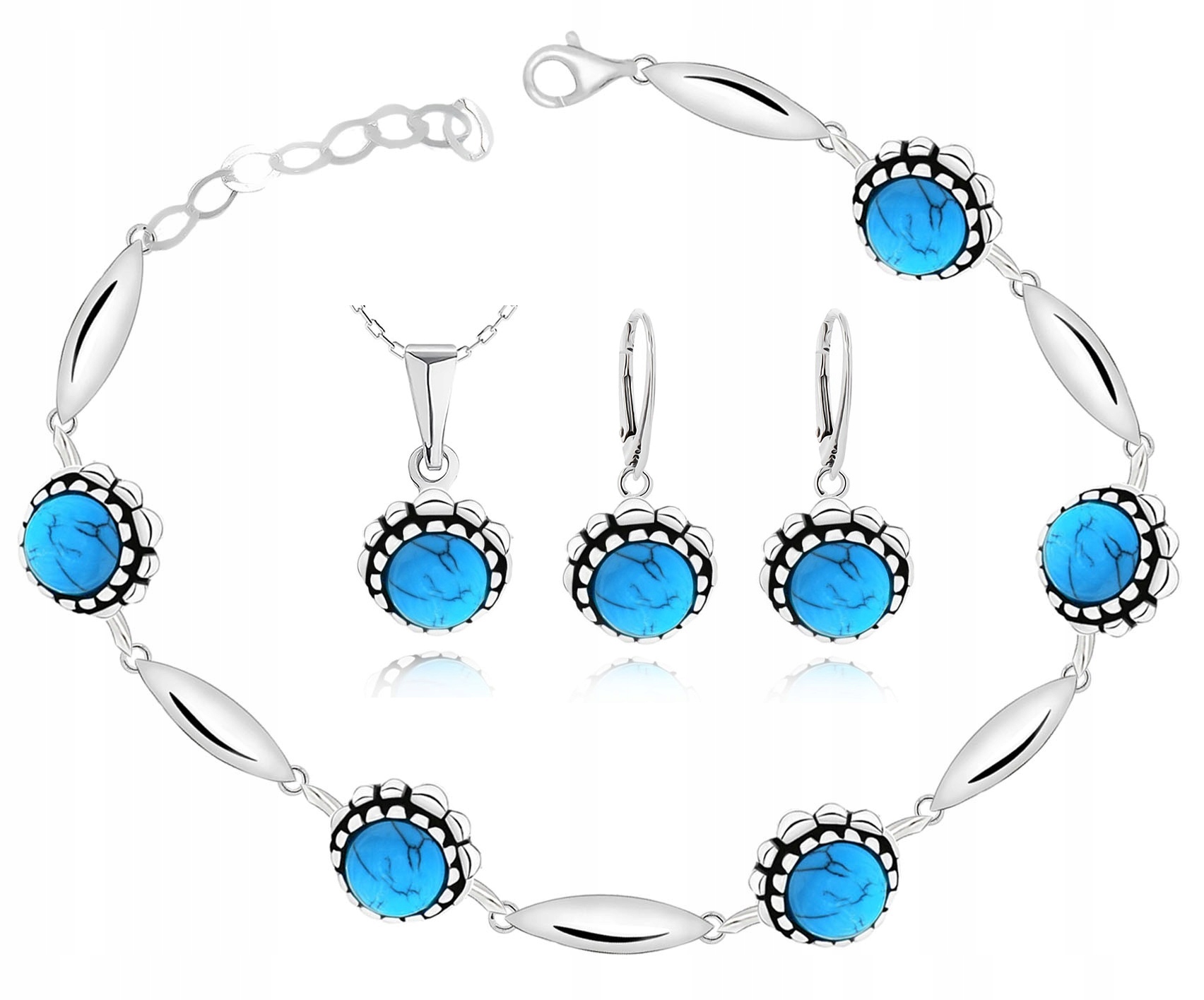 

Srebrny Komplet Biżuterii Z Turkusami Ang Zapięcie