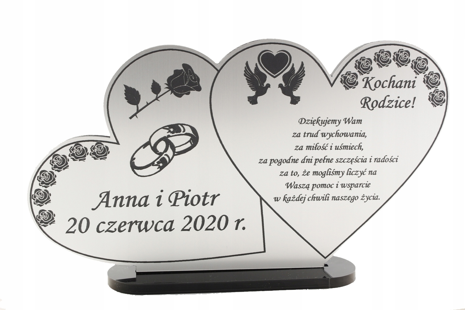 Stříbrné Poděkování Soška pro Rodiče Svatba