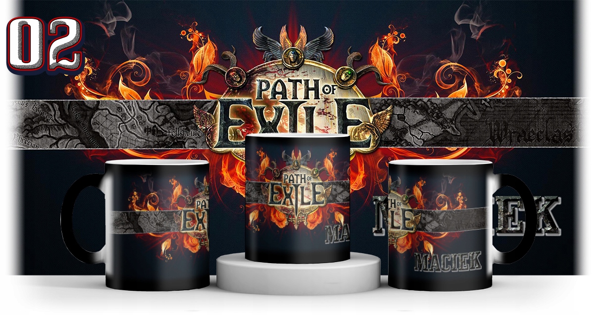 MAGICZNY KUBEK PATH OF EXILE + IMIE + KARTONIK Materiał ceramika