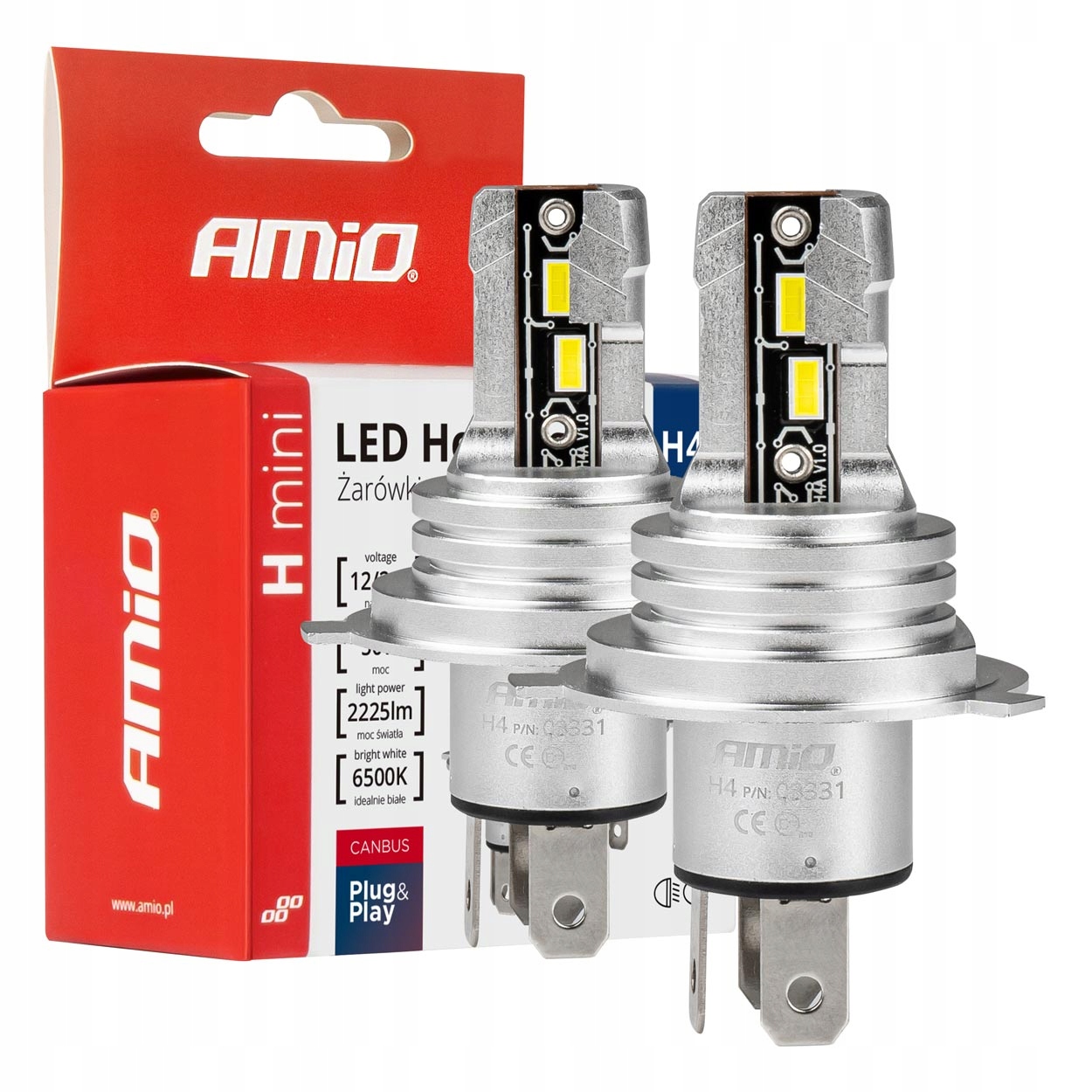 AMiO ŻARÓWKI SAMOCHODOWE LED H4 ŚNIEŻNA BIEL 6500K