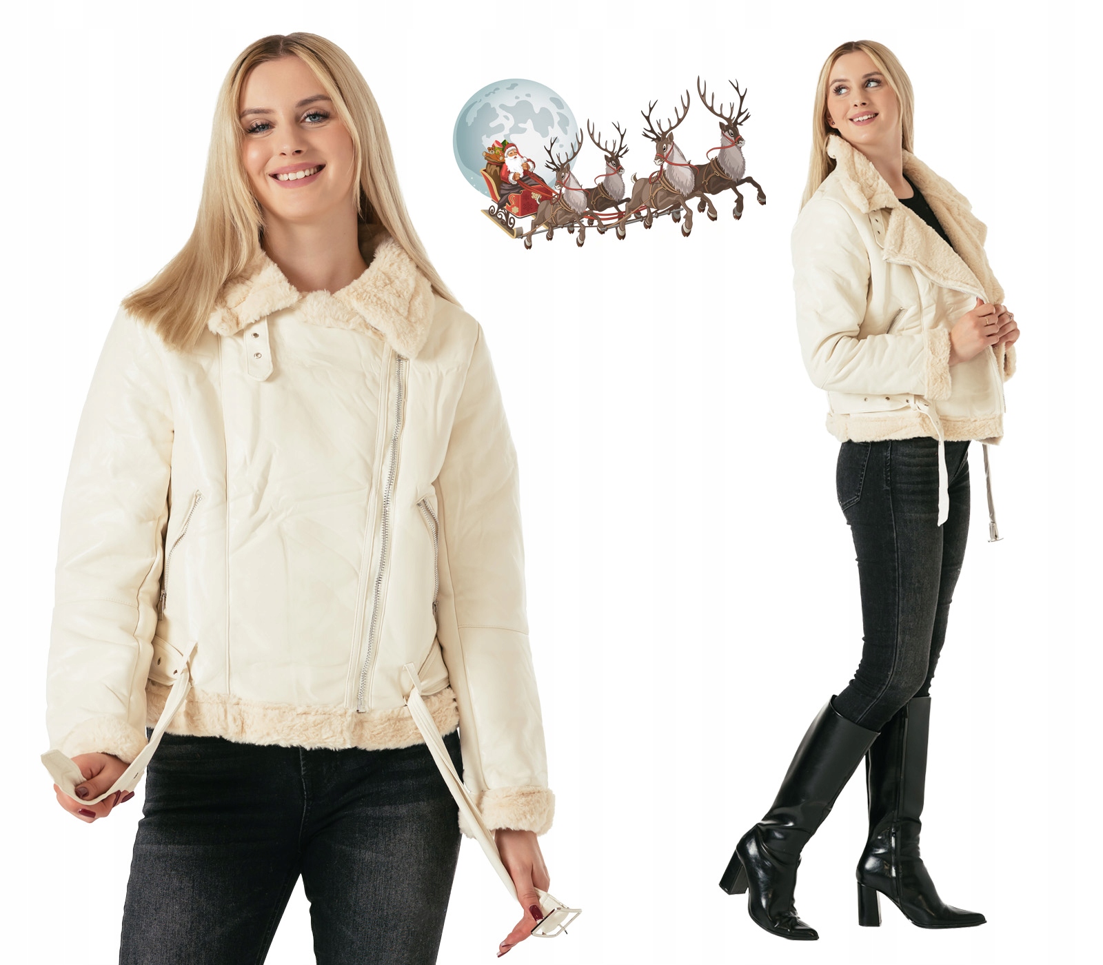 Teplá Dámská Bunda Pilotka Zateplená Kožíškem Zimní Vánoční 81057-1 XL