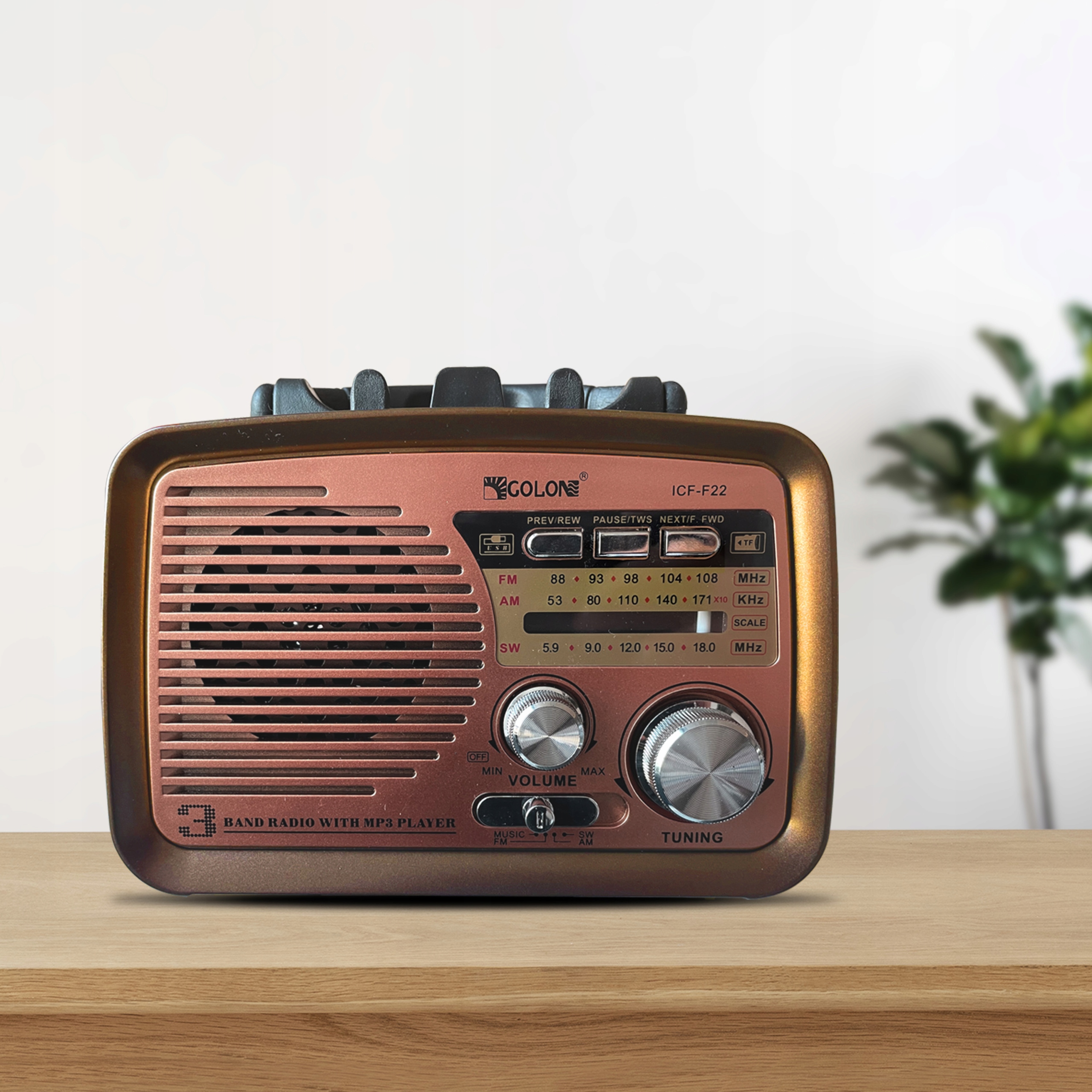 RADIO KUCHENNE FM AM BUDOWALNE PRZENOŚNE NA BATERIE BLUETOOTH MICRO SD USB Kolor brązowy