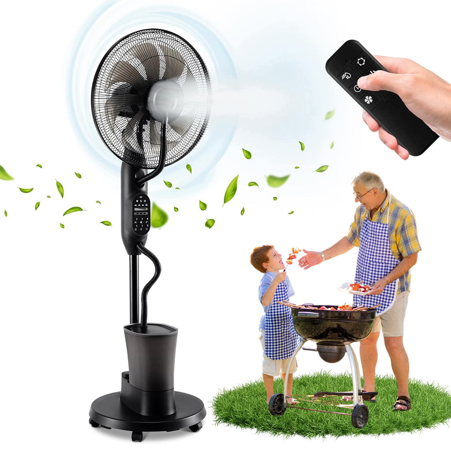 Podlahový Ventilátor S Mlhovačem 120° 9 Rychlostí, 3 Režimy Dálkový Ovladač