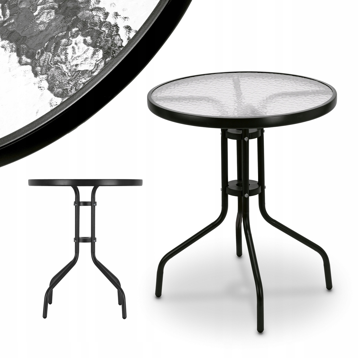 Stolik Balkonowy ze Szklanym Blatem Hartowany Metalowy Okrągły Ogród Tadar