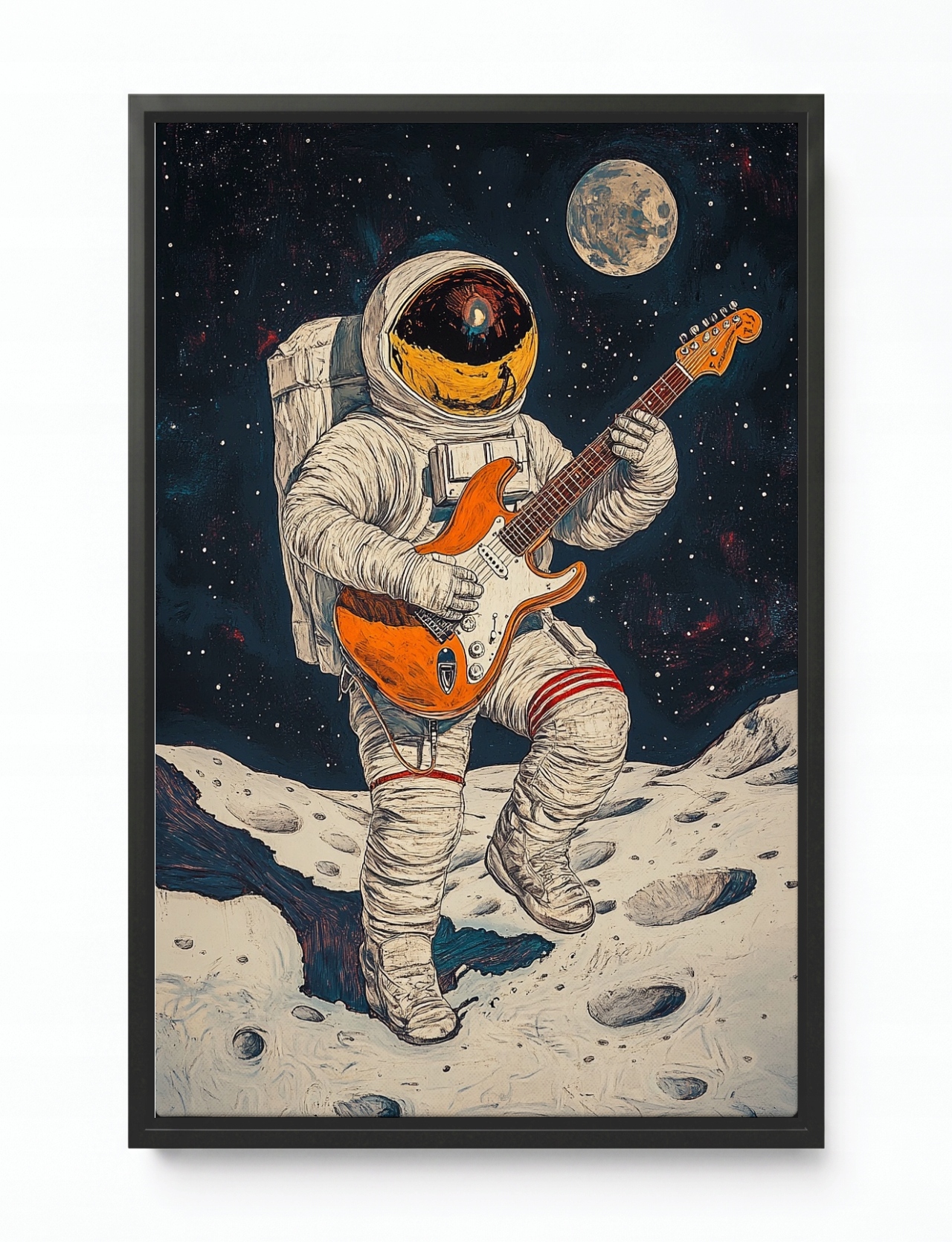 Obraz Rám Americký Box Vesmír Astronaut Kytara Rock Planeta Hudba 40x60