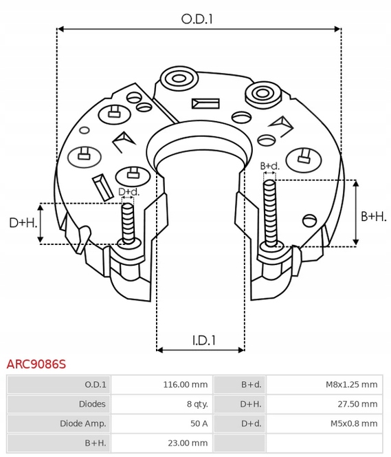 Mostek diodowy alternatora ARC9086S Producent części AS-PL