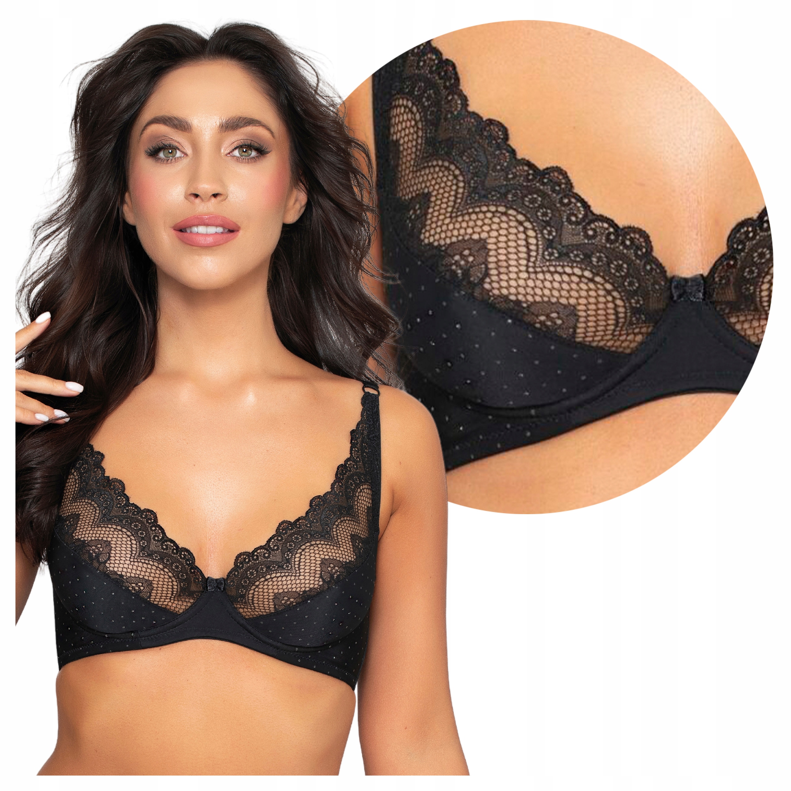 Korunková měkká podprsenka s kosticemi a puntíky Sophia Černá 75C