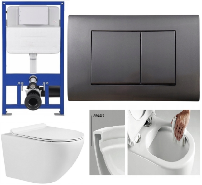 Stelaż do wc Slim 8cm głęboki miska m203 deska przycisk Alto gun metal mata