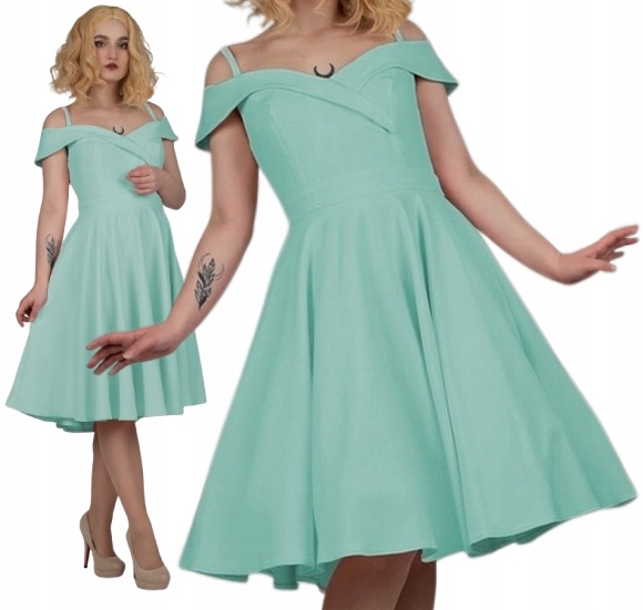 Šaty Pin Up španělská mátová pro svatební hostina přijímání midi