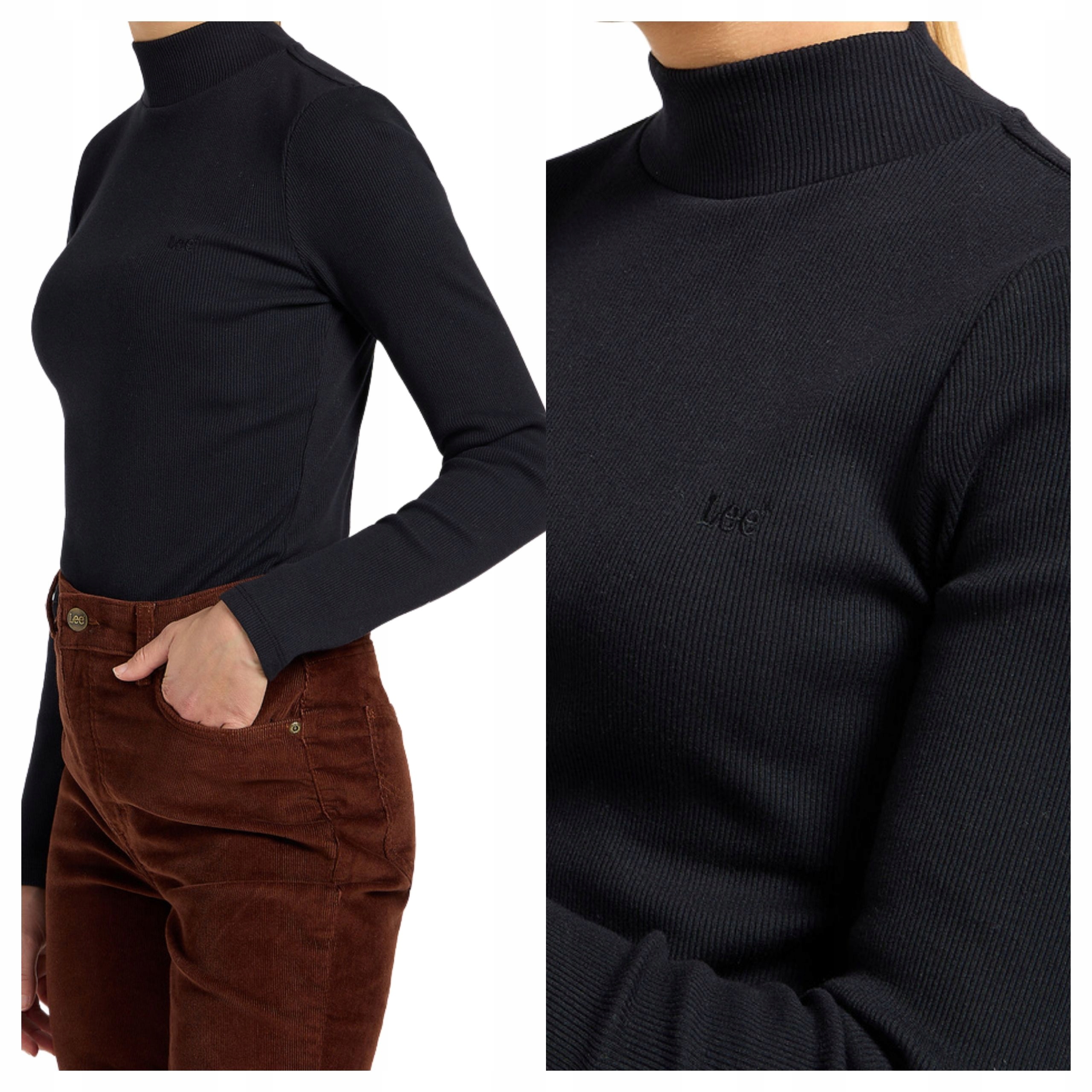 Tričko Lee Mock Neck Černá Bavlna Xs