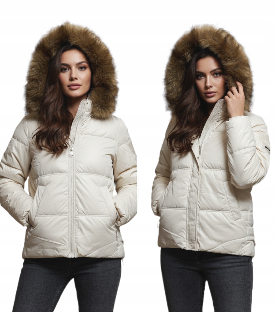 Dámská Prošívaná Teplá Bunda Delší Zadní Kapsy Kožíšek Zimní Béžová X