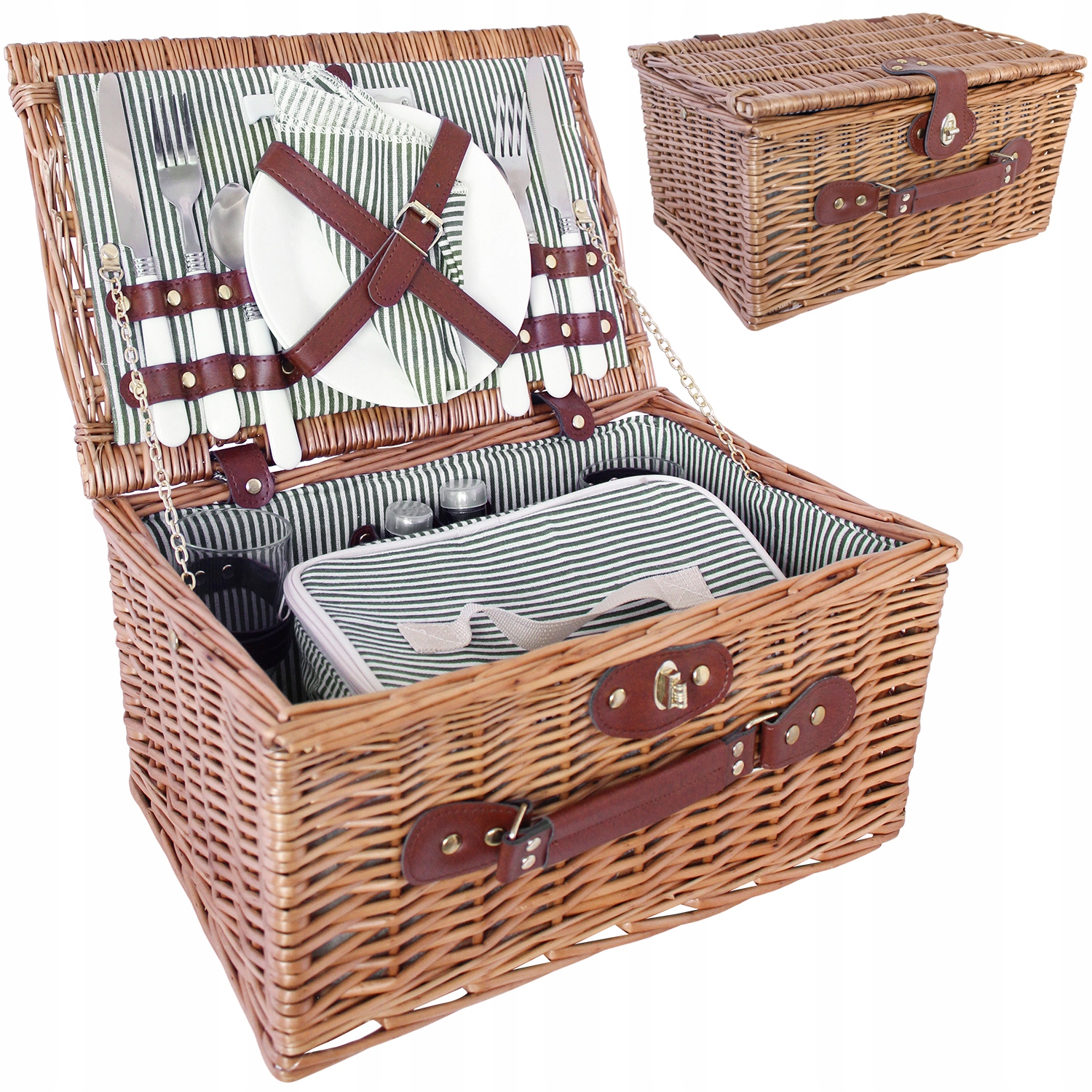 Proutěný Piknikový Koš Pro 2 Osoby termo s příslušenstvím na příbory, talíř