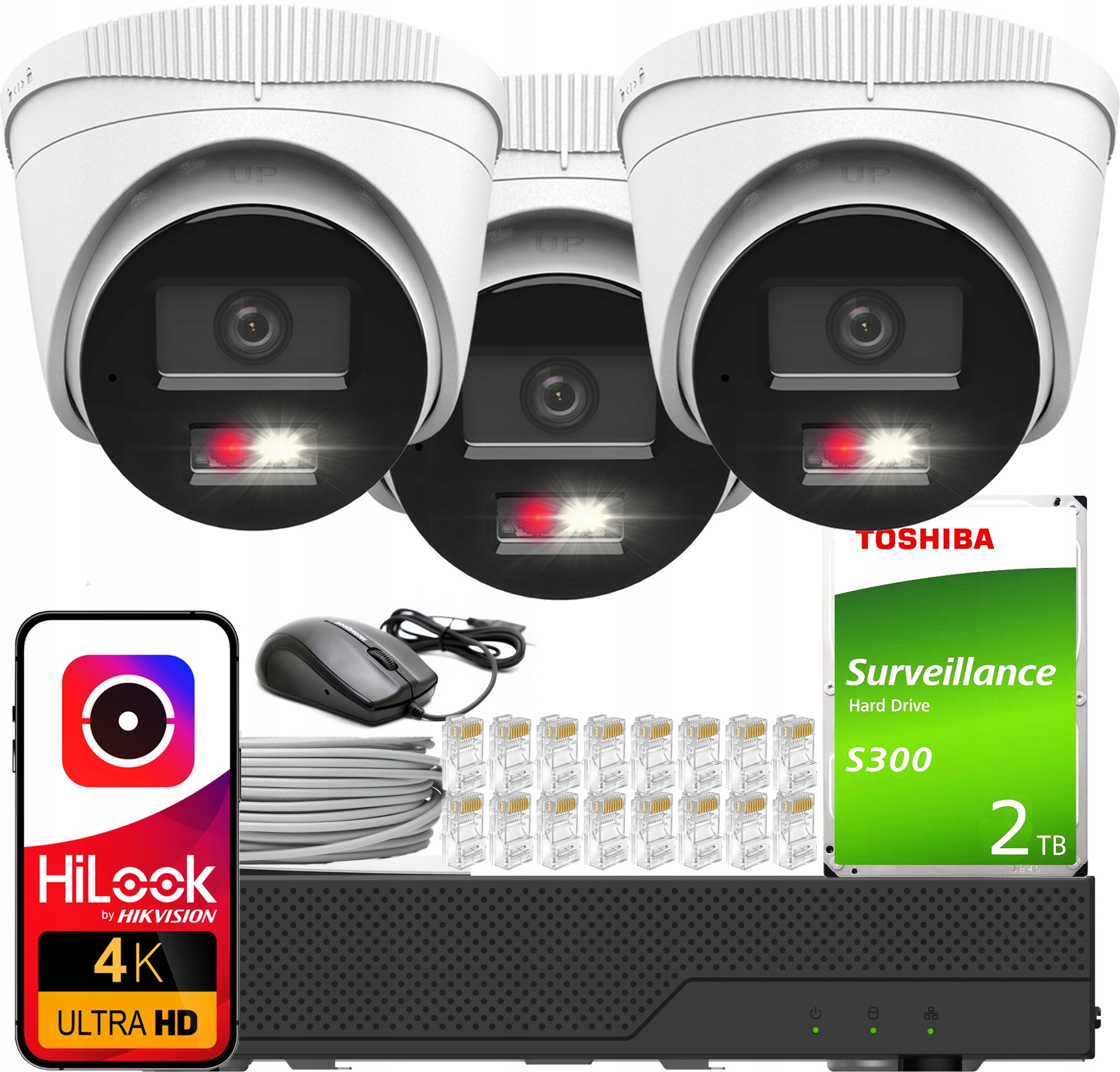 Monitorovací sada 3x IPC-T280HA-LU 8MPx HiLook od Hikvision Detekce Ai