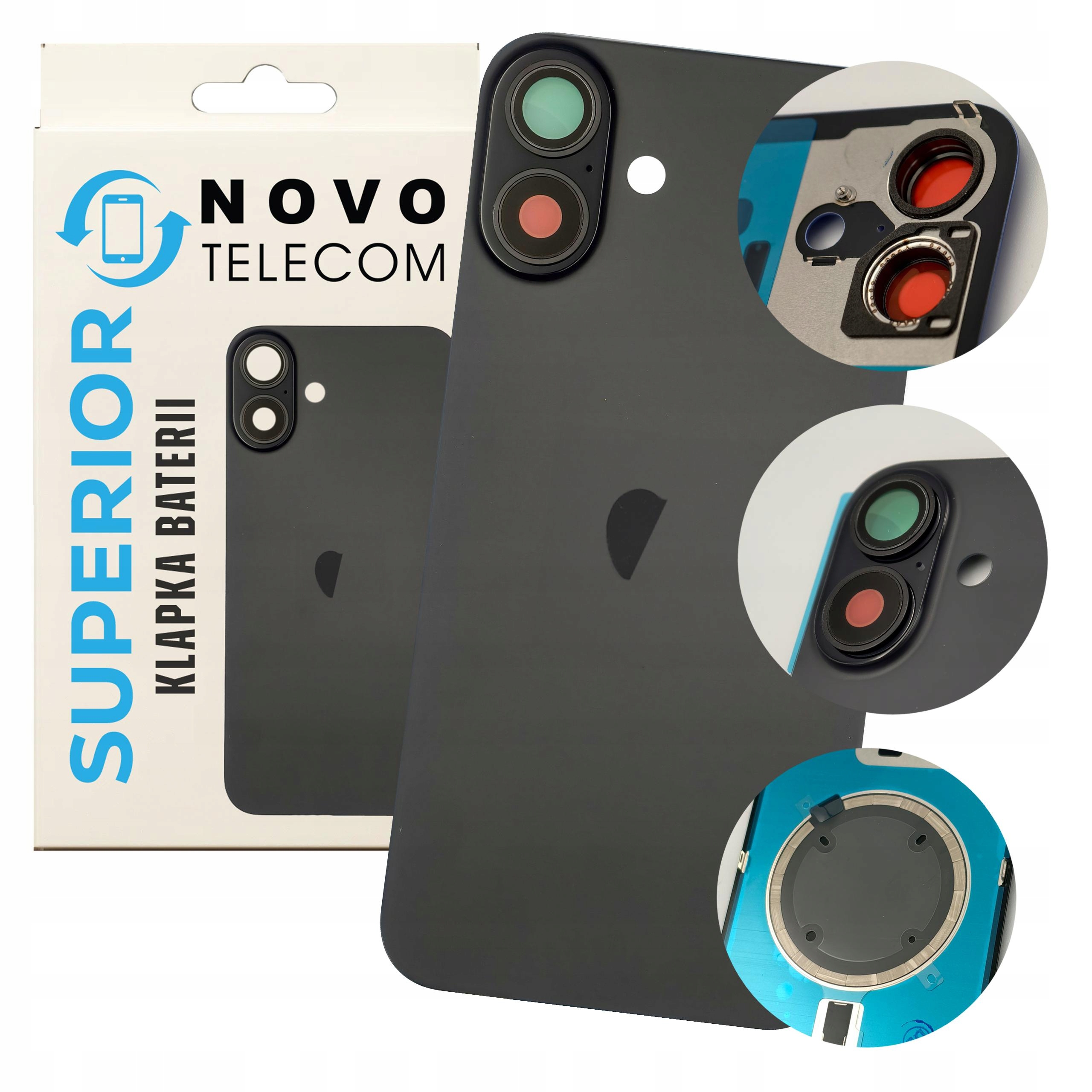 Klapka Baterii Czarna do iPhone 16 Plus Plecki Szkło Panel Tył