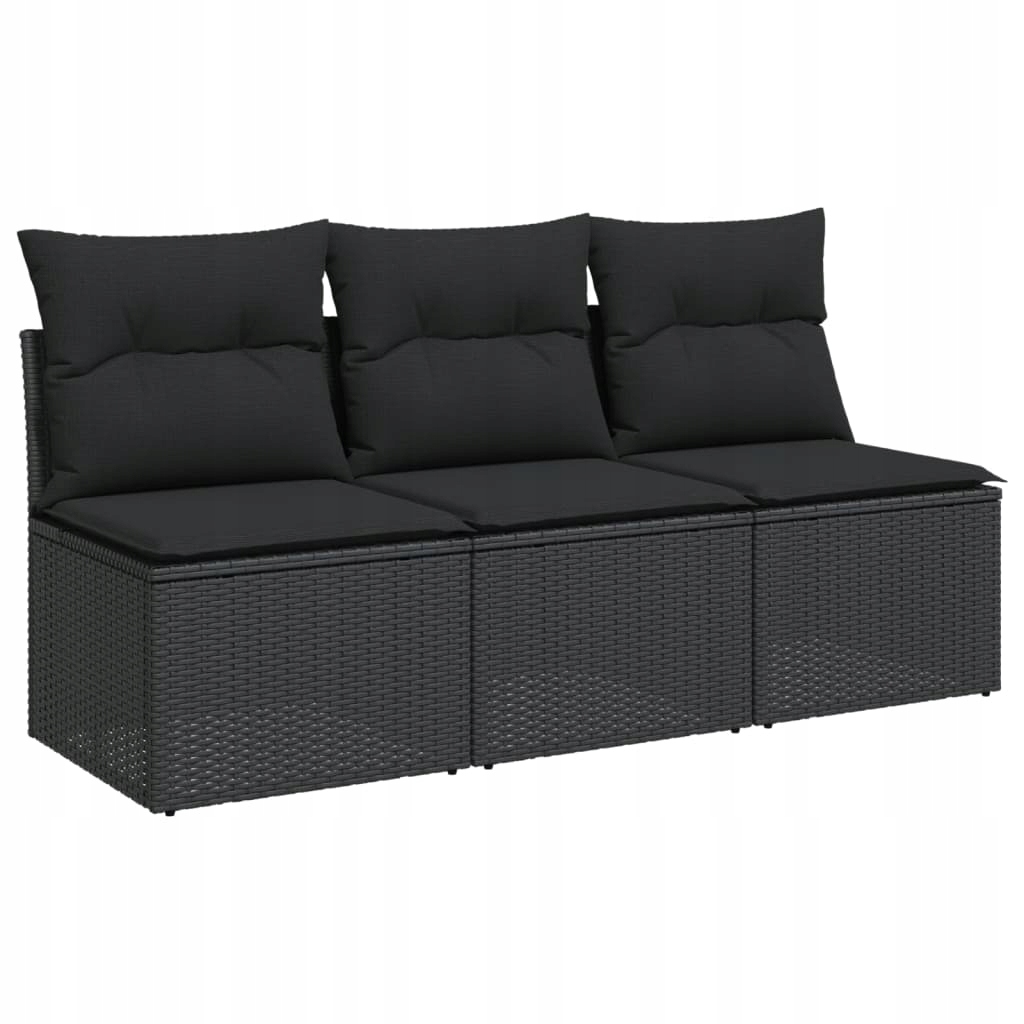 vidaXL Sofa ogrodowa z poduszkami, 3-osobowa, czarna, polirattan