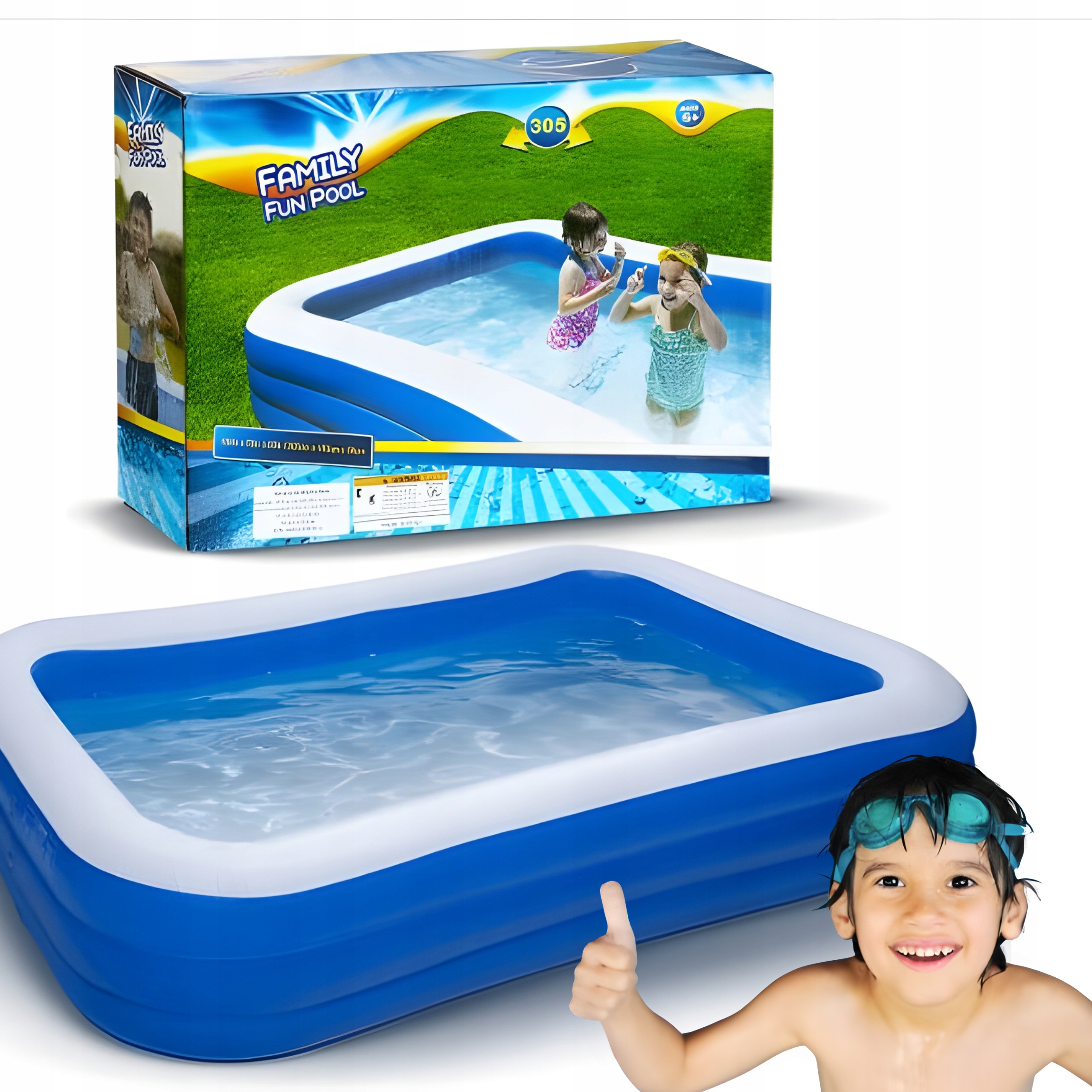 Duży Basen Ogrodowy Dmuchany Prostokątny Rodzinny Wakacje Lato 305x183 cm